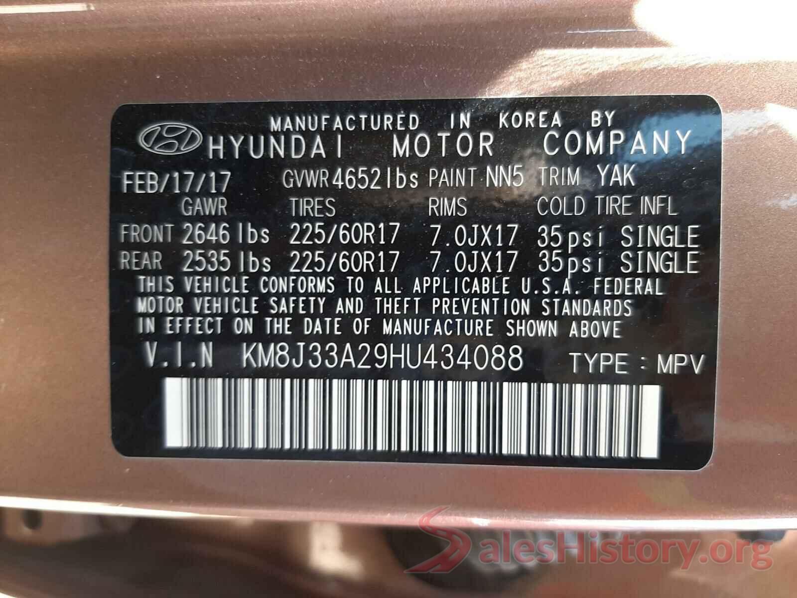 KM8J33A29HU434088 2017 HYUNDAI TUCSON