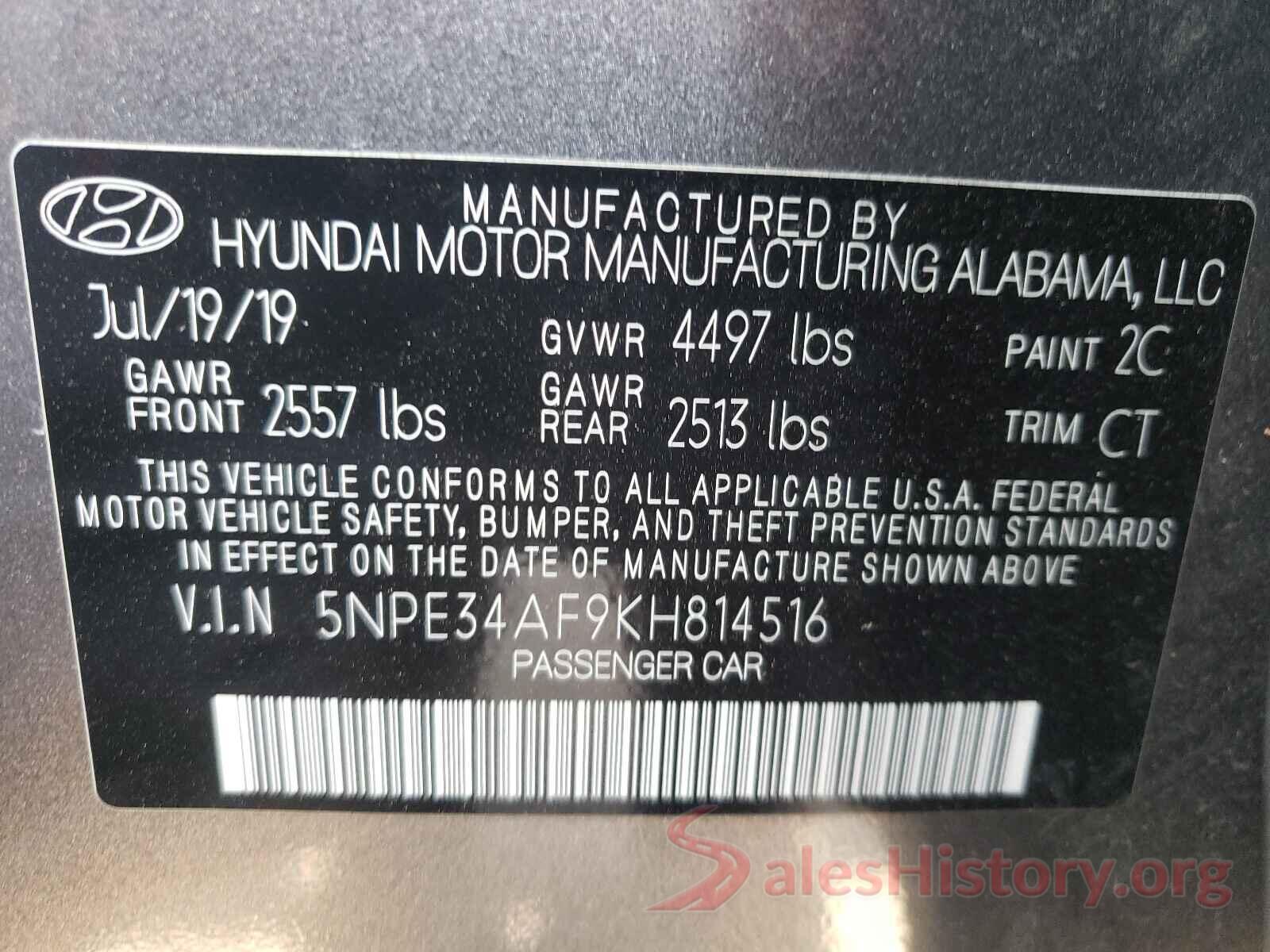 5NPE34AF9KH814516 2019 HYUNDAI SONATA