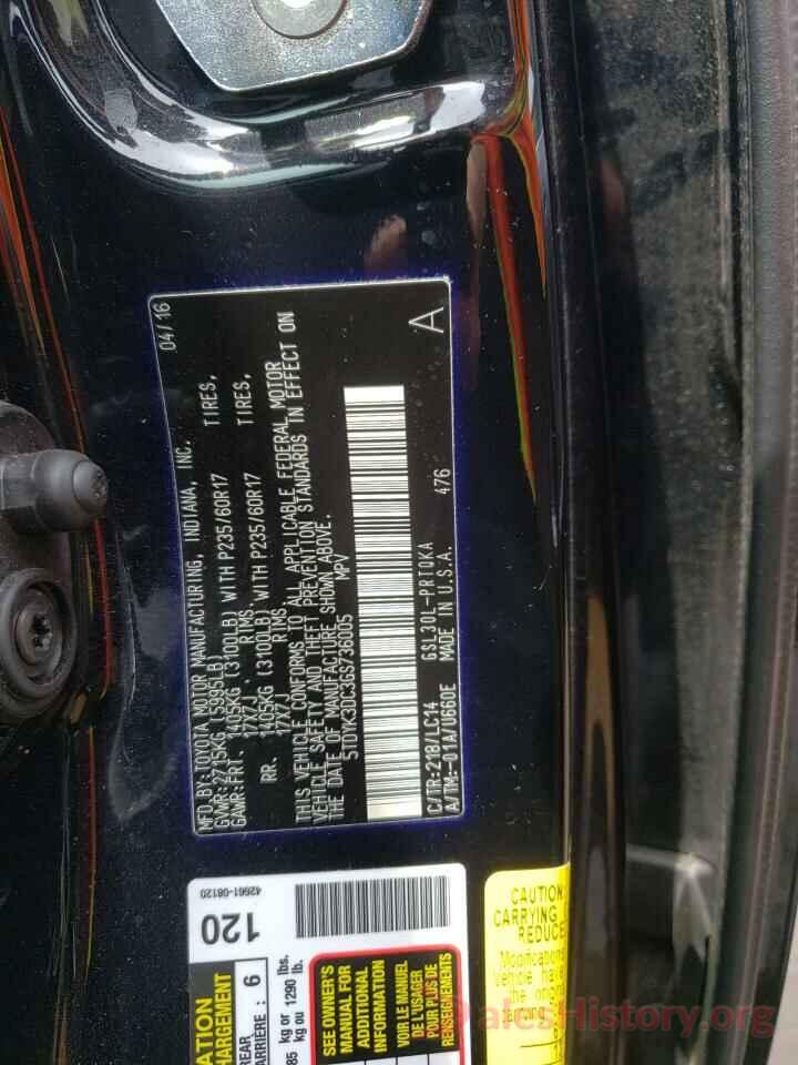 5TDYK3DC3GS736005 2016 TOYOTA SIENNA