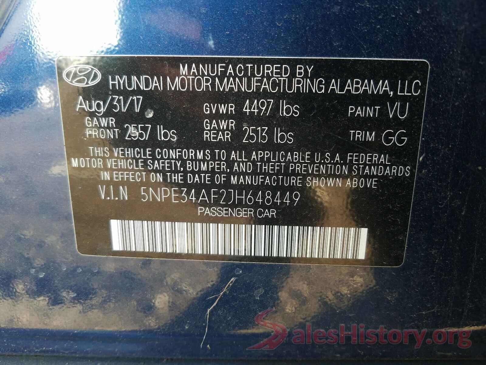 5NPE34AF2JH648449 2018 HYUNDAI SONATA