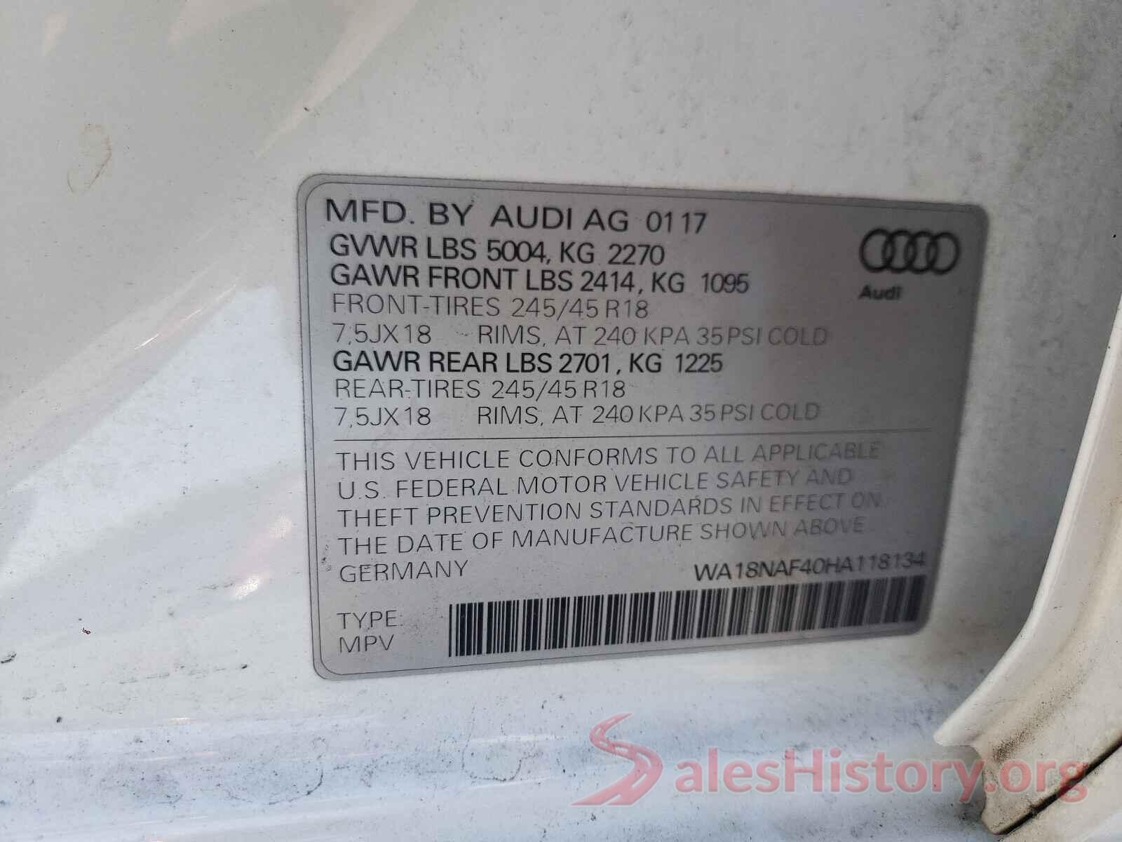 WA18NAF40HA118134 2017 AUDI A4