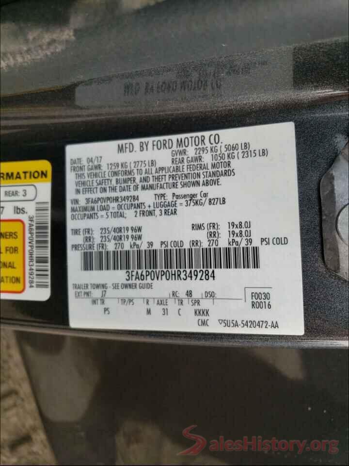 3FA6P0VP0HR349284 2017 FORD FUSION