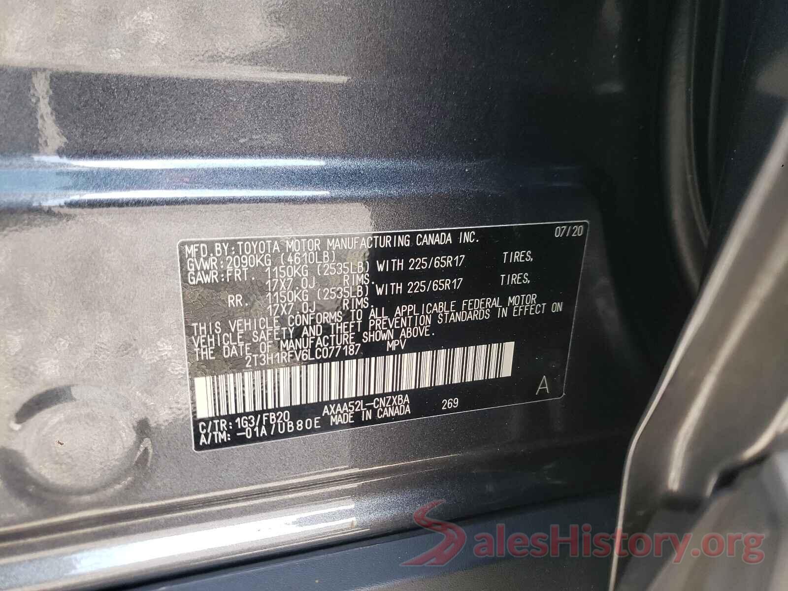 2T3H1RFV6LC077187 2020 TOYOTA RAV4