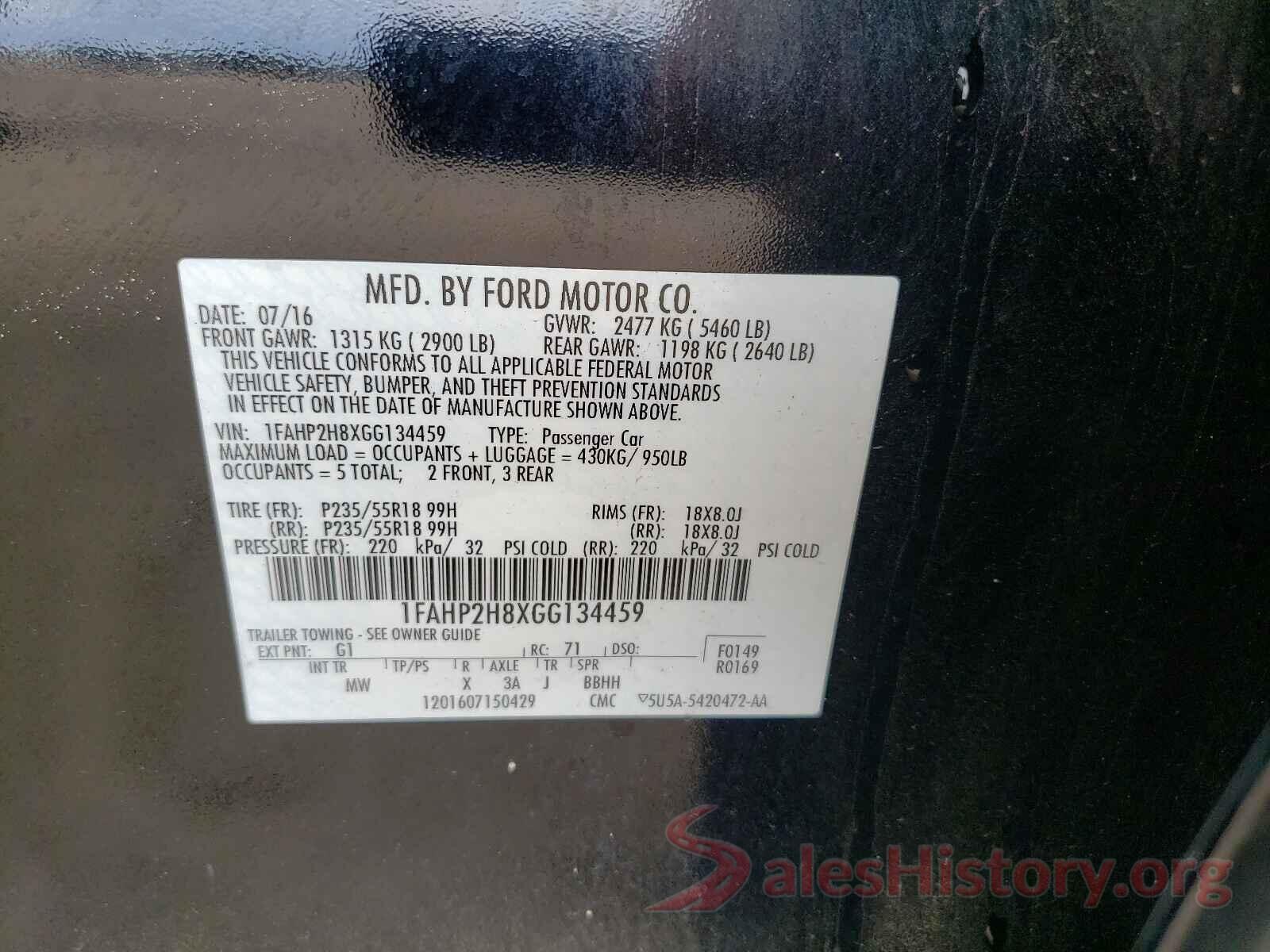 1FAHP2H8XGG134459 2016 FORD TAURUS