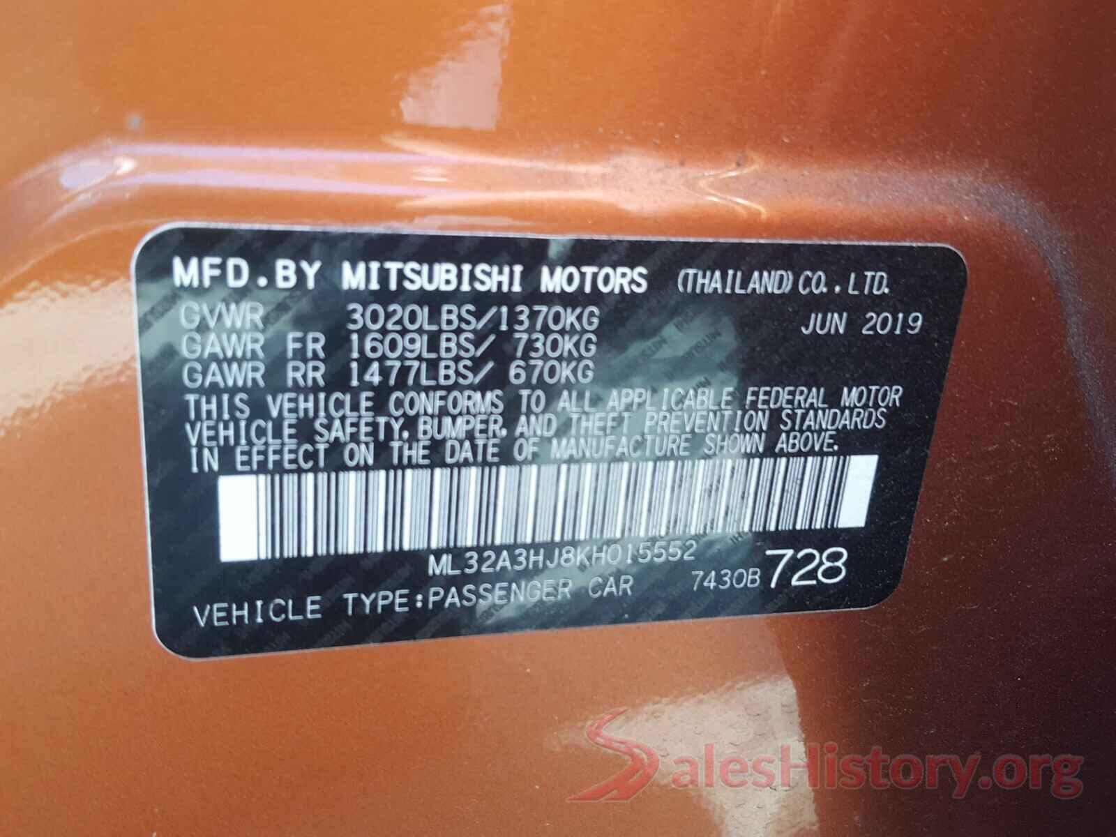 ML32A3HJ8KH015552 2019 MITSUBISHI MIRAGE