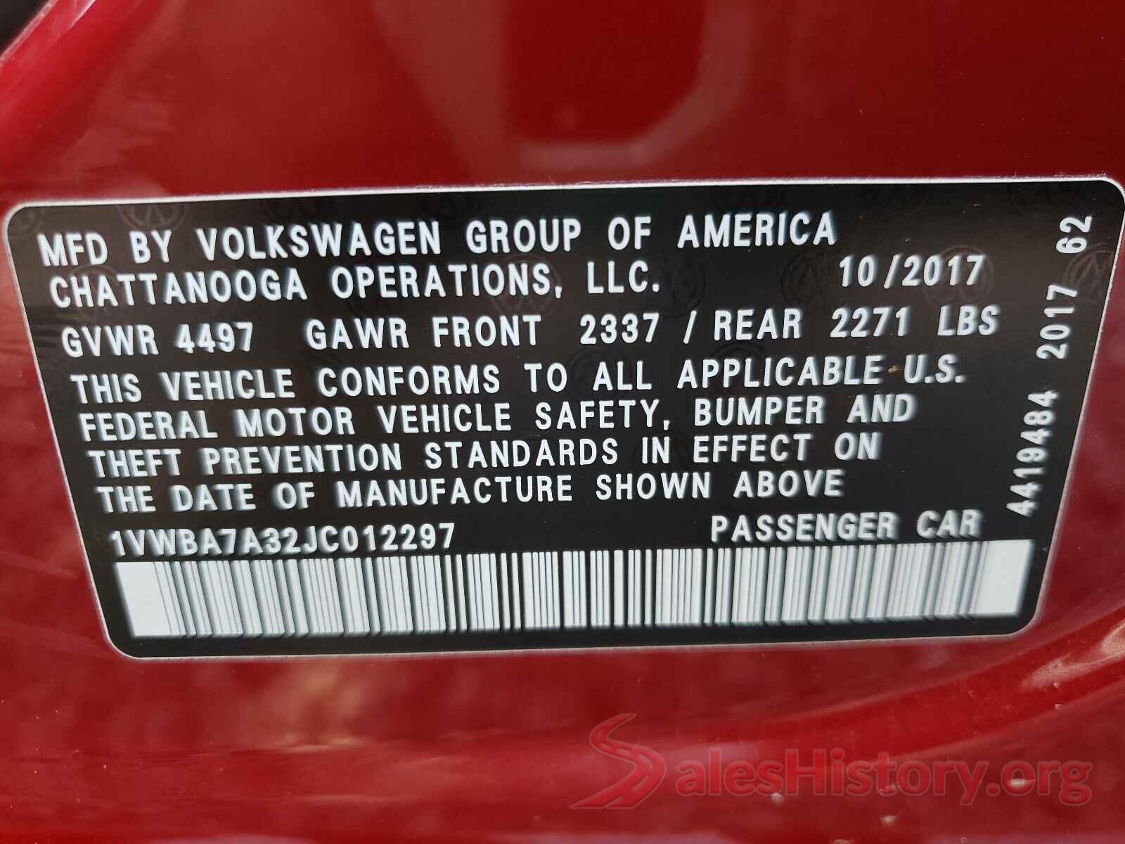 1VWBA7A32JC012297 2018 VOLKSWAGEN PASSAT