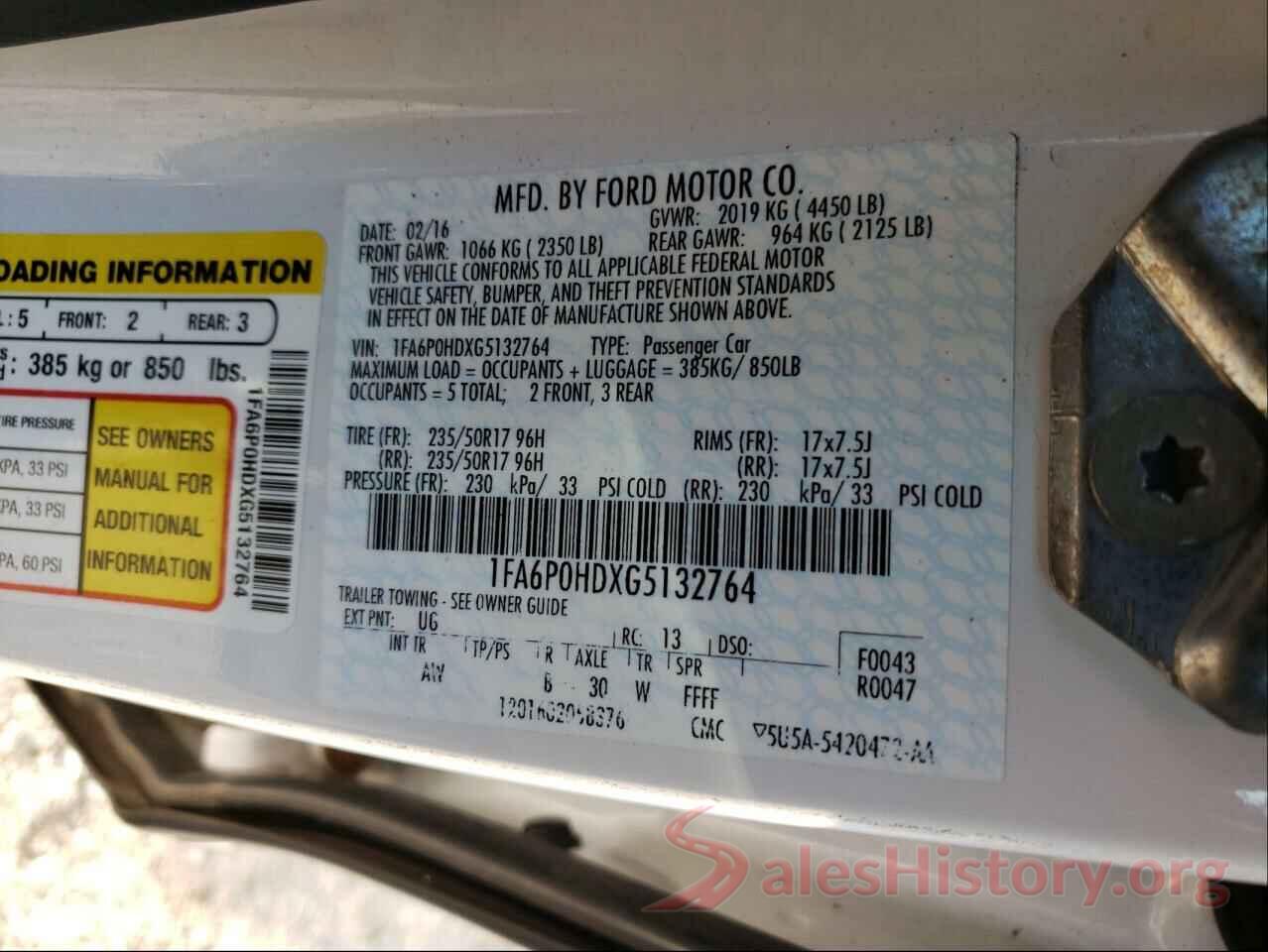 1FA6P0HDXG5132764 2016 FORD FUSION