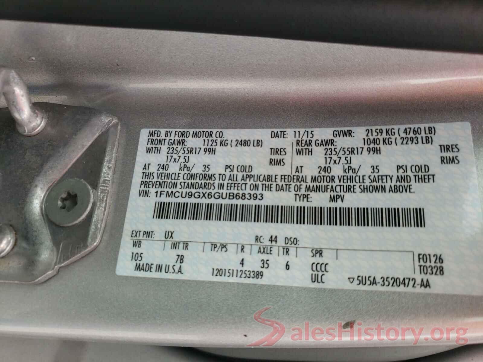 1FMCU9GX6GUB68393 2016 FORD ESCAPE