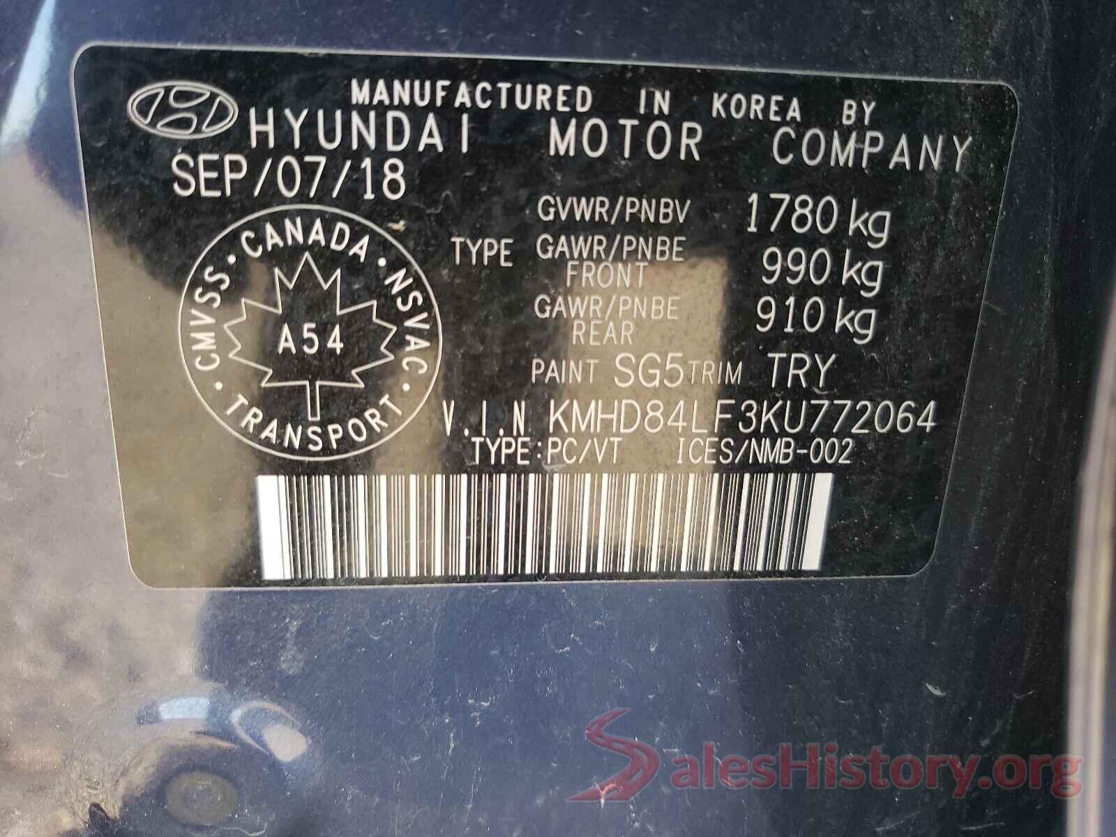 KMHD84LF3KU772064 2019 HYUNDAI ELANTRA