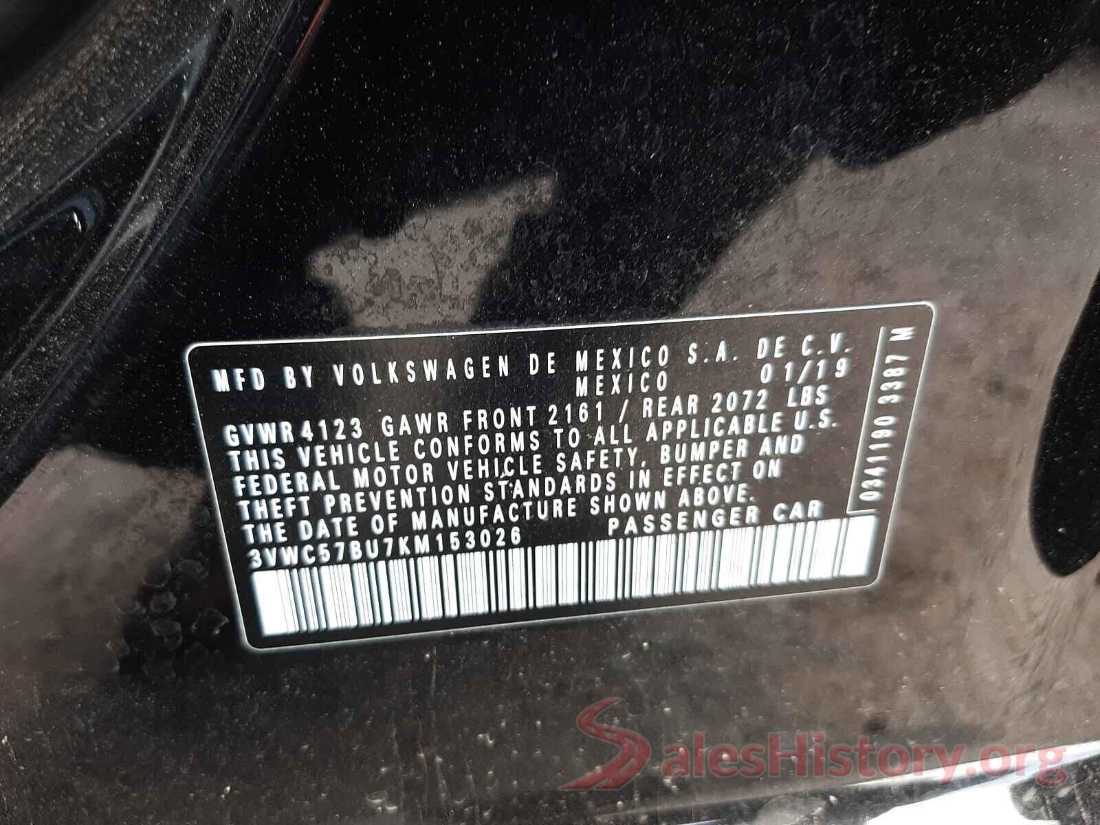 3VWC57BU7KM153026 2019 VOLKSWAGEN JETTA