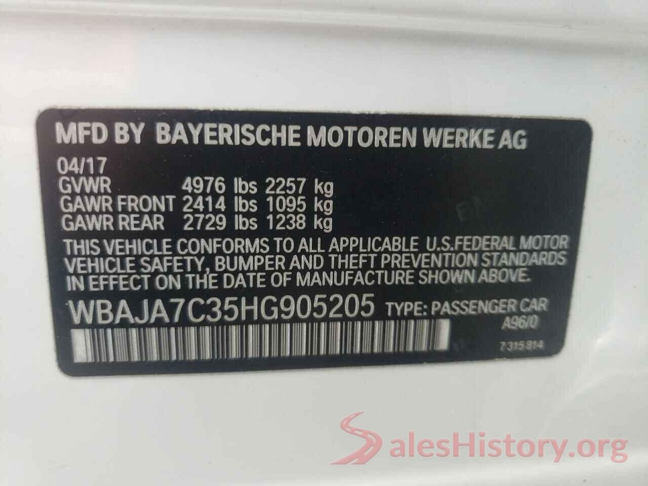 WBAJA7C35HG905205 2017 BMW 5 SERIES