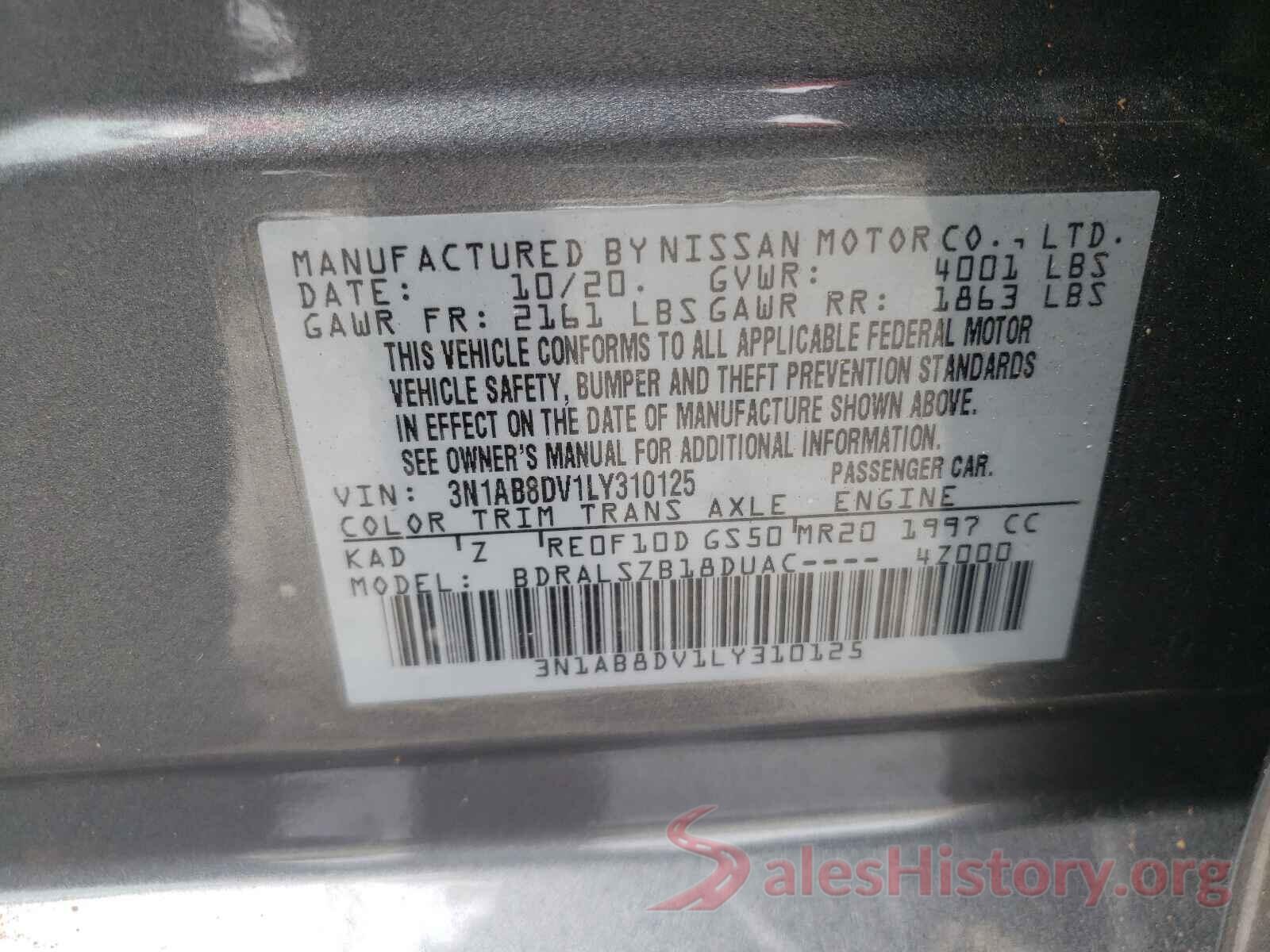 3N1AB8DV1LY310125 2020 NISSAN SENTRA