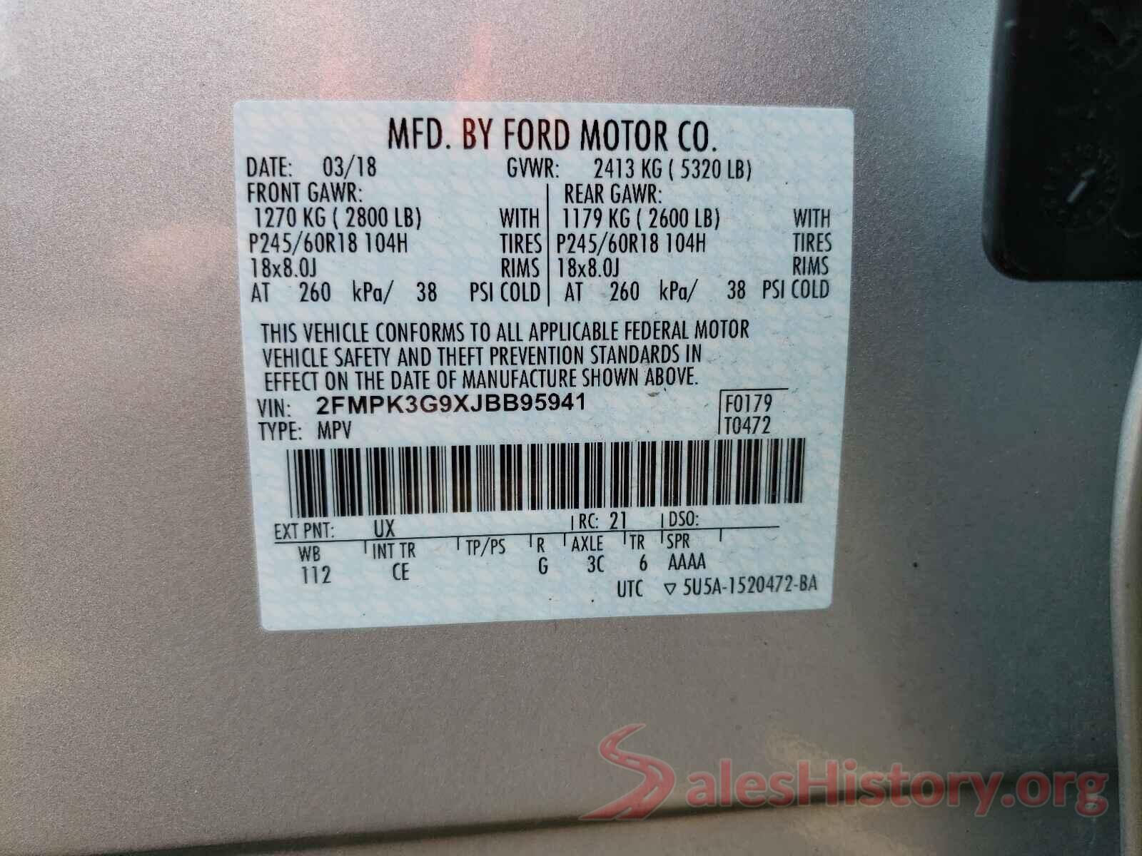 2FMPK3G9XJBB95941 2018 FORD EDGE