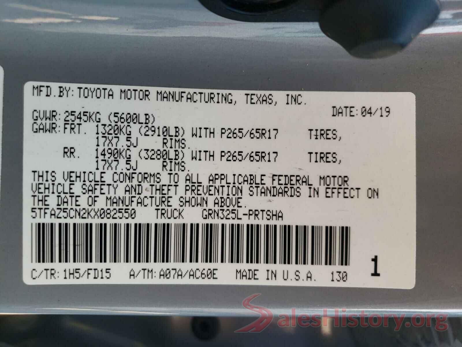 5TFAZ5CN2KX082550 2019 TOYOTA TACOMA