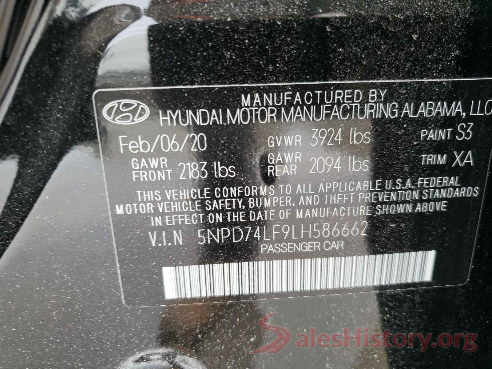 5NPD74LF9LH586662 2020 HYUNDAI ELANTRA