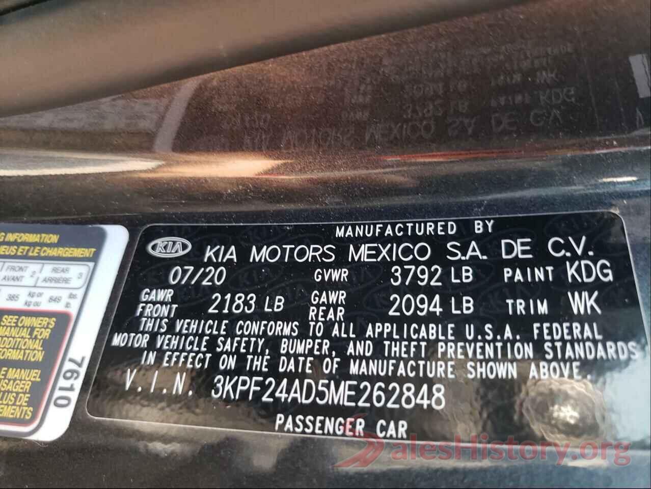 3KPF24AD5ME262848 2021 KIA FORTE