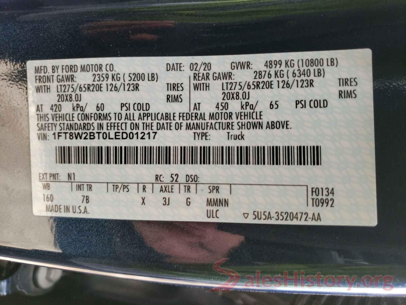 1FT8W2BT0LED01217 2020 FORD F250