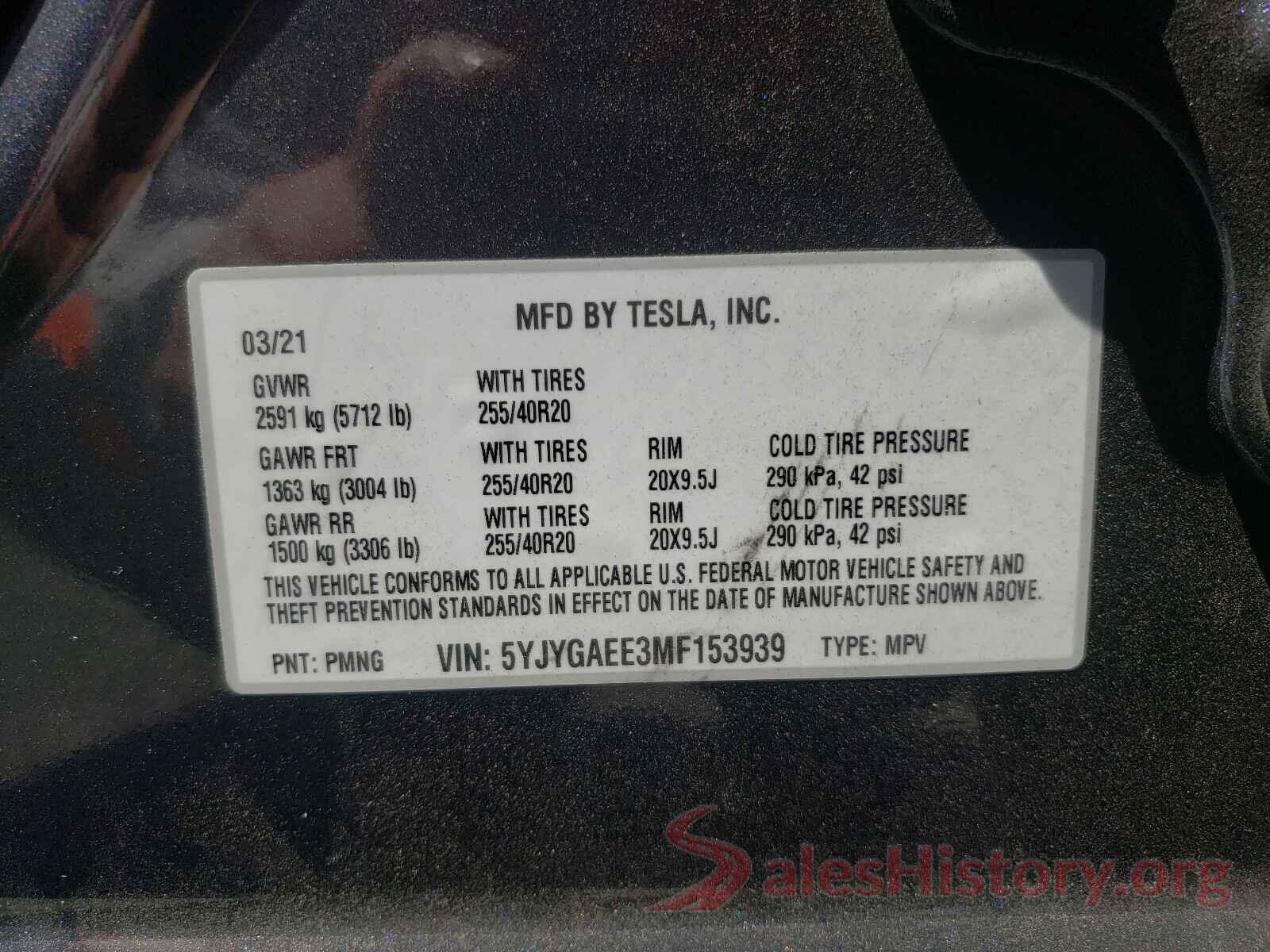 5YJYGAEE3MF153939 2021 TESLA MODEL Y