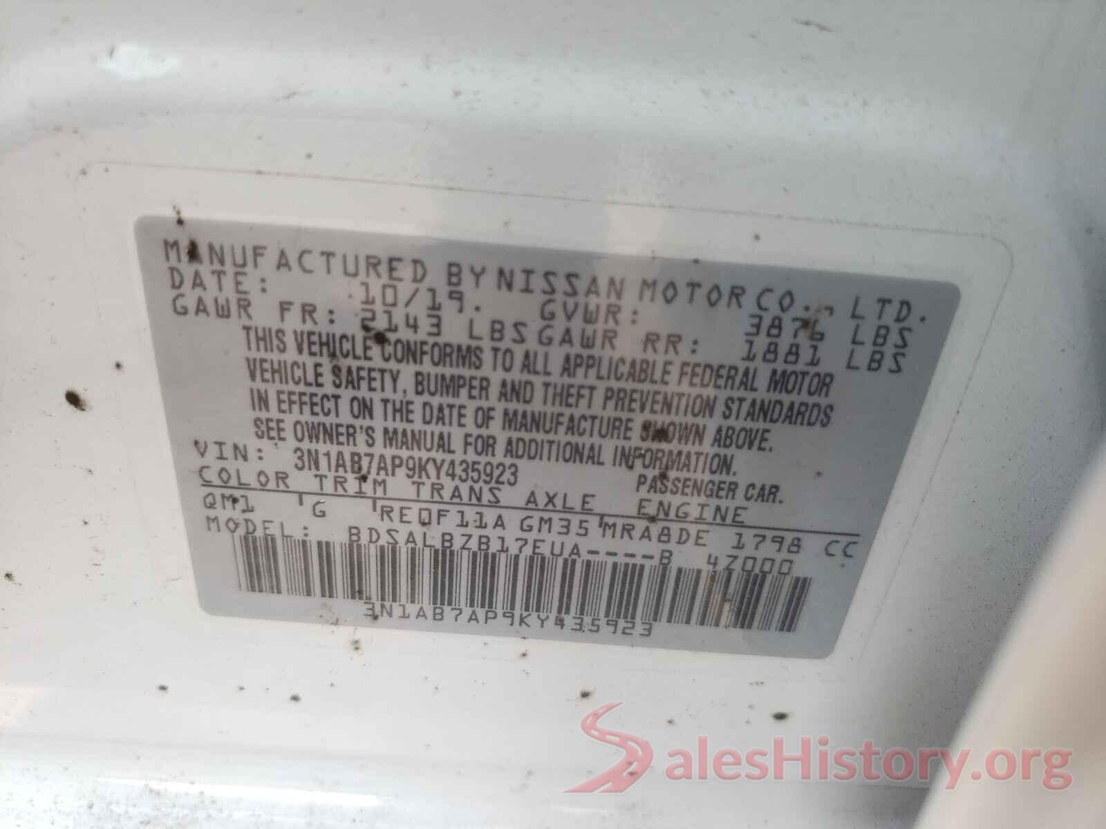 3N1AB7AP9KY435923 2019 NISSAN SENTRA