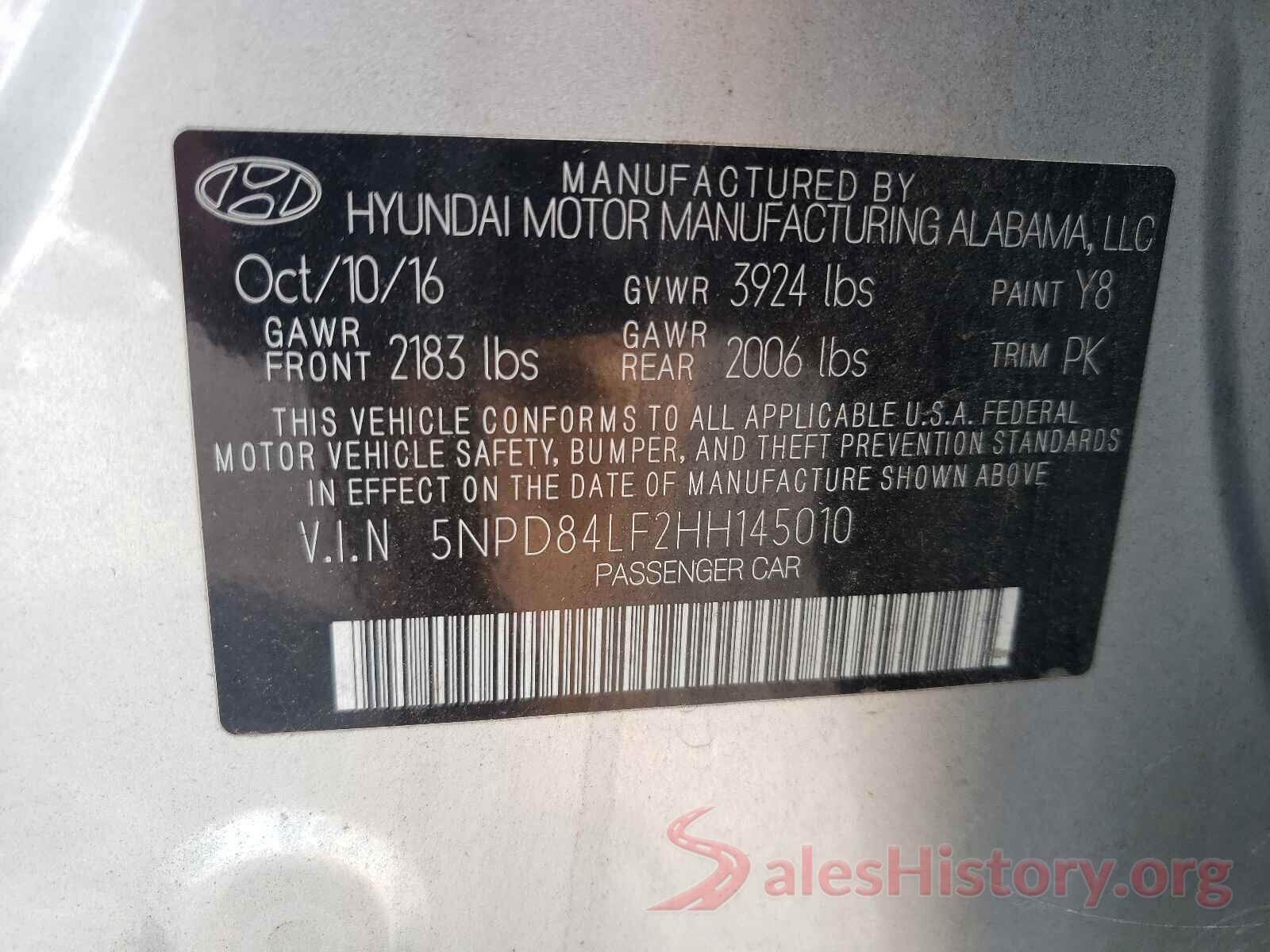 5NPD84LF2HH145010 2017 HYUNDAI ELANTRA