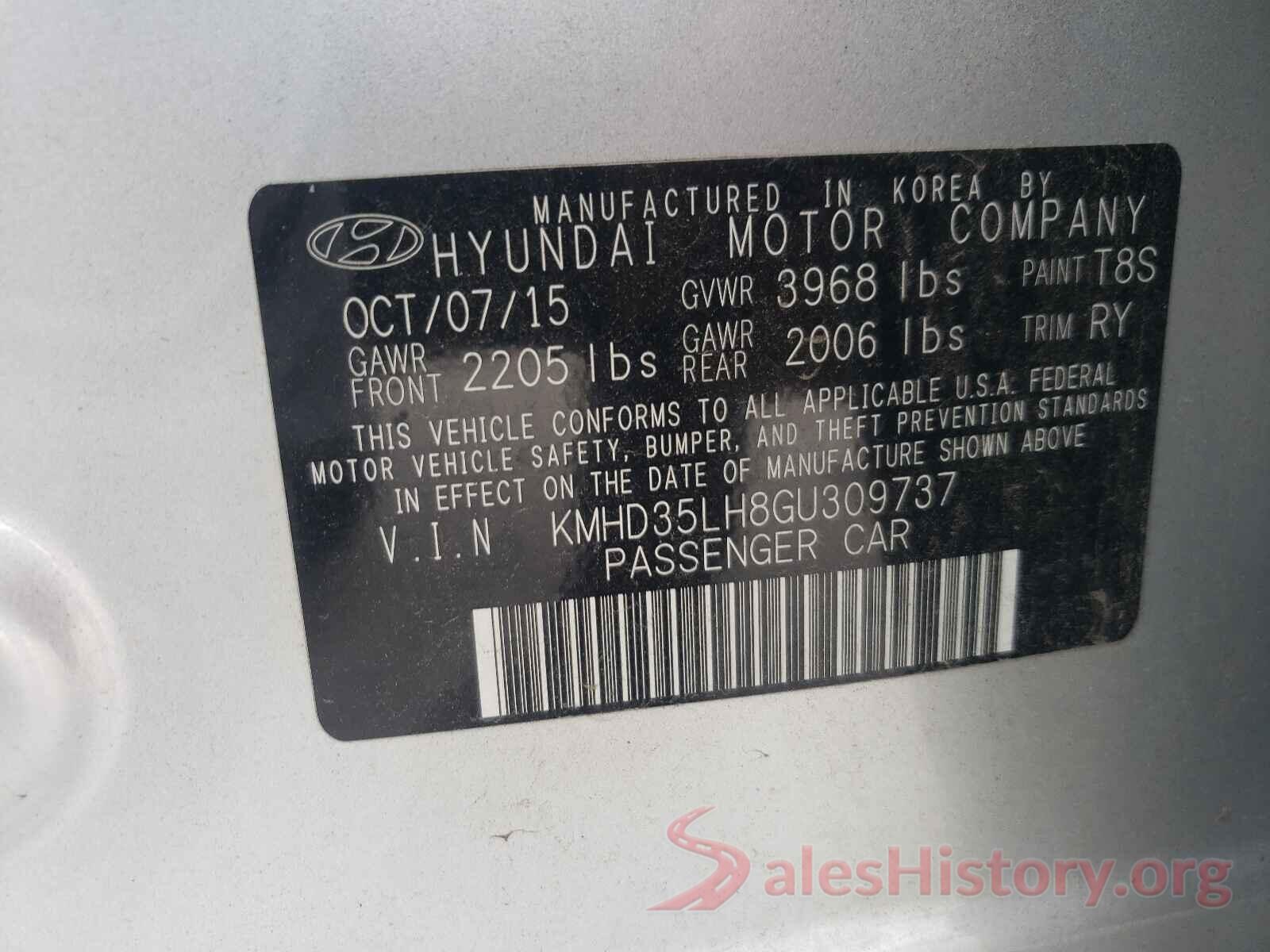 KMHD35LH8GU309737 2016 HYUNDAI ELANTRA