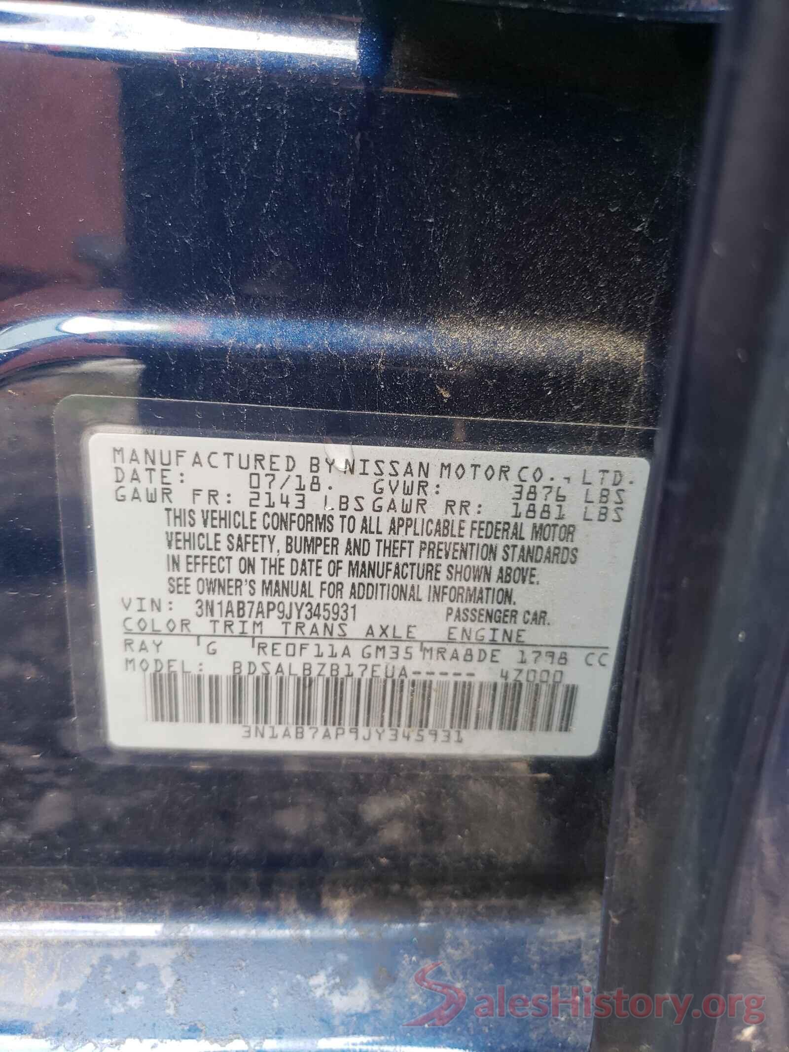 3N1AB7AP9JY345931 2018 NISSAN SENTRA