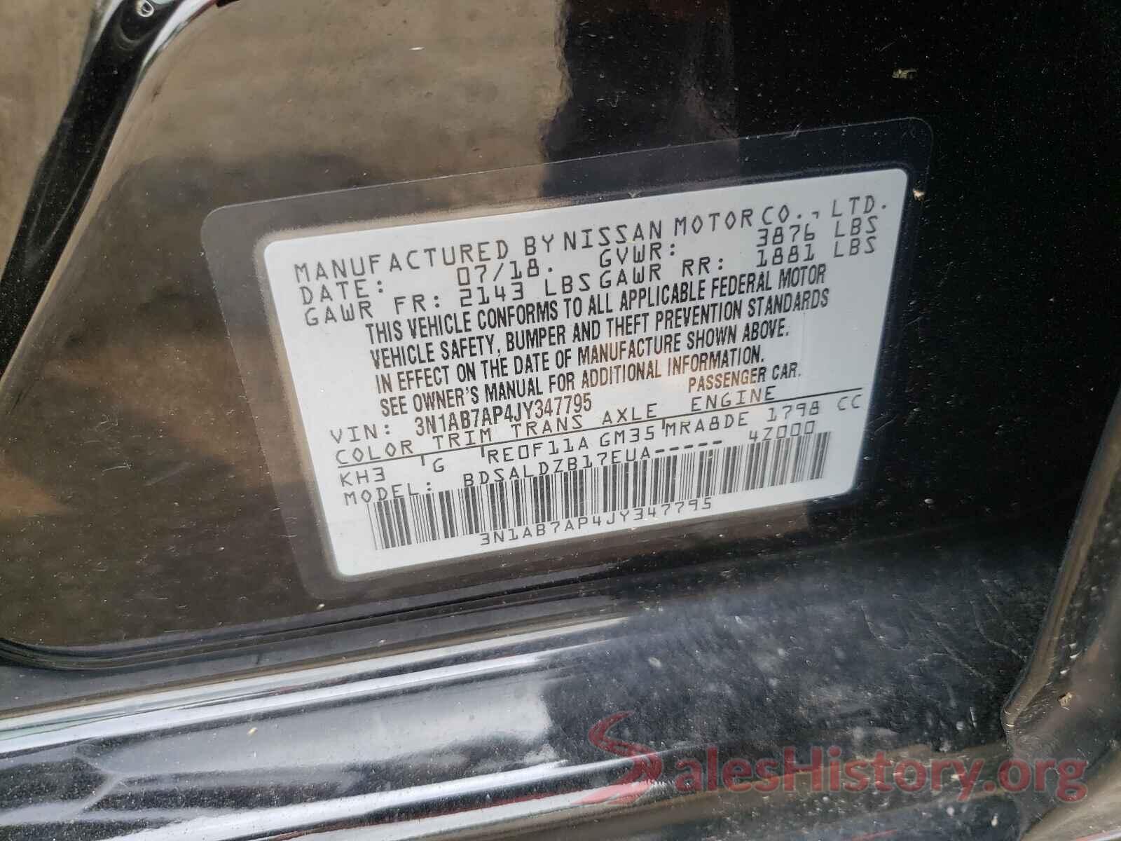 3N1AB7AP4JY347795 2018 NISSAN SENTRA