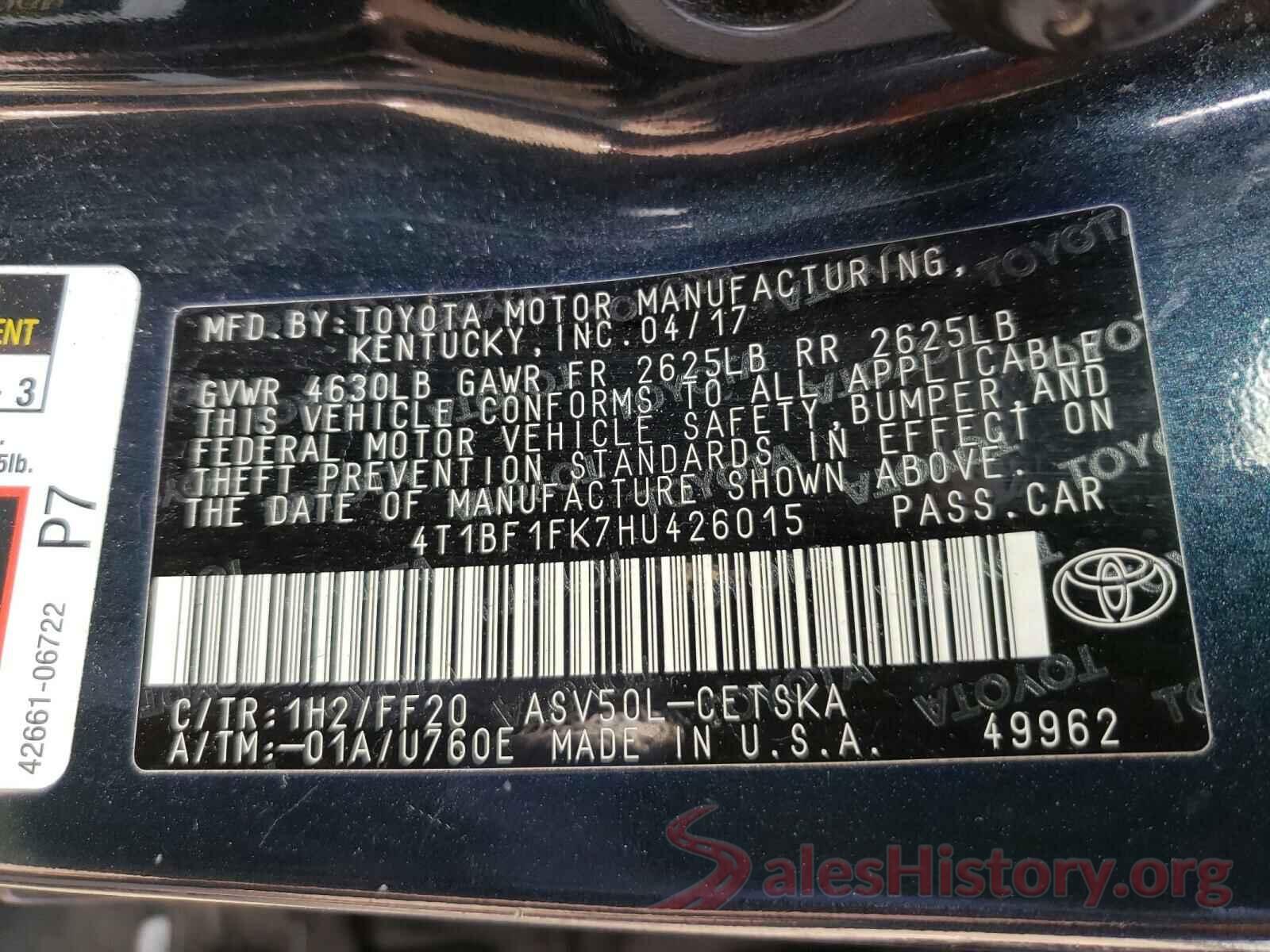 4T1BF1FK7HU426015 2017 TOYOTA CAMRY