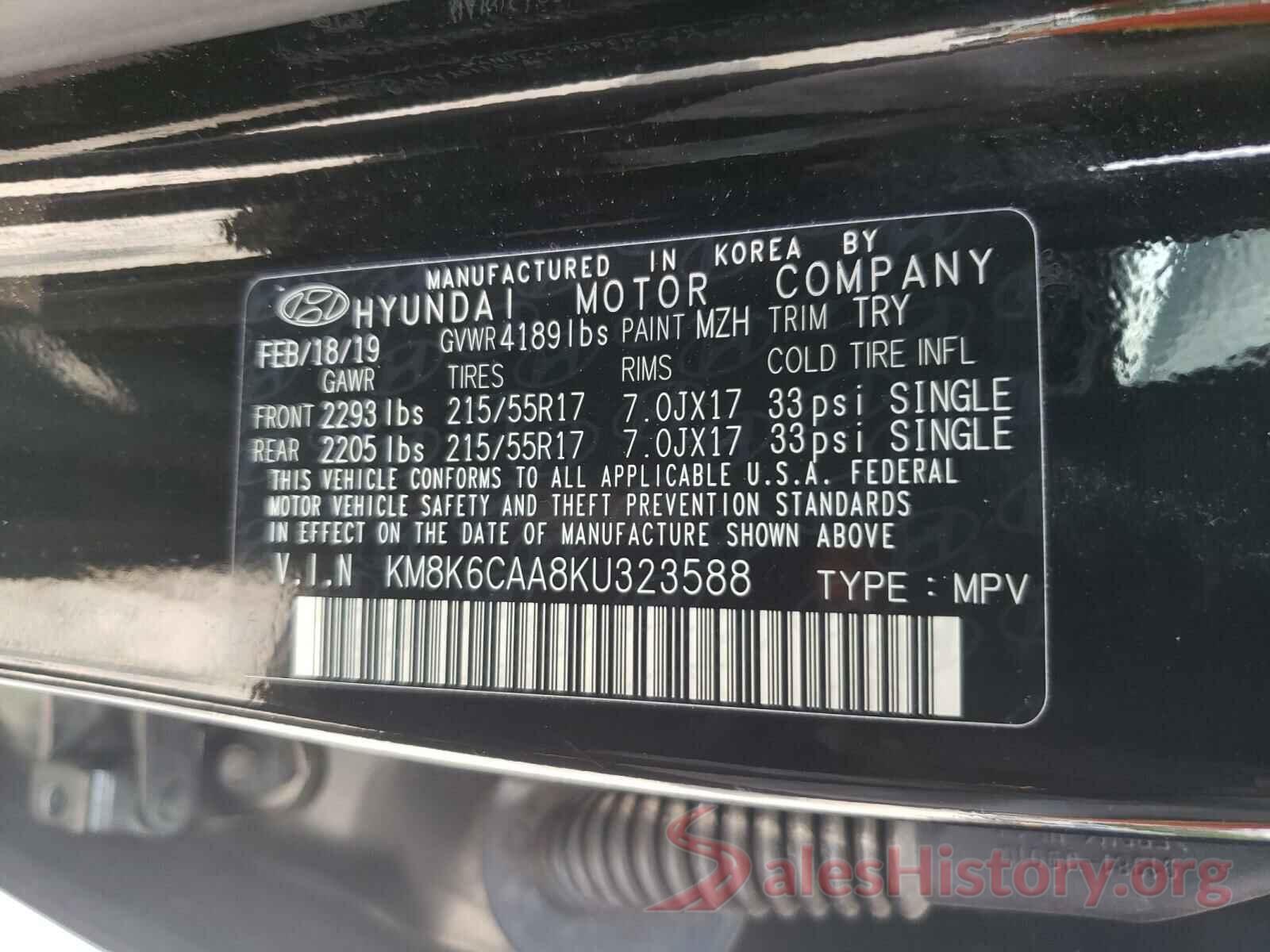 KM8K6CAA8KU323588 2019 HYUNDAI KONA