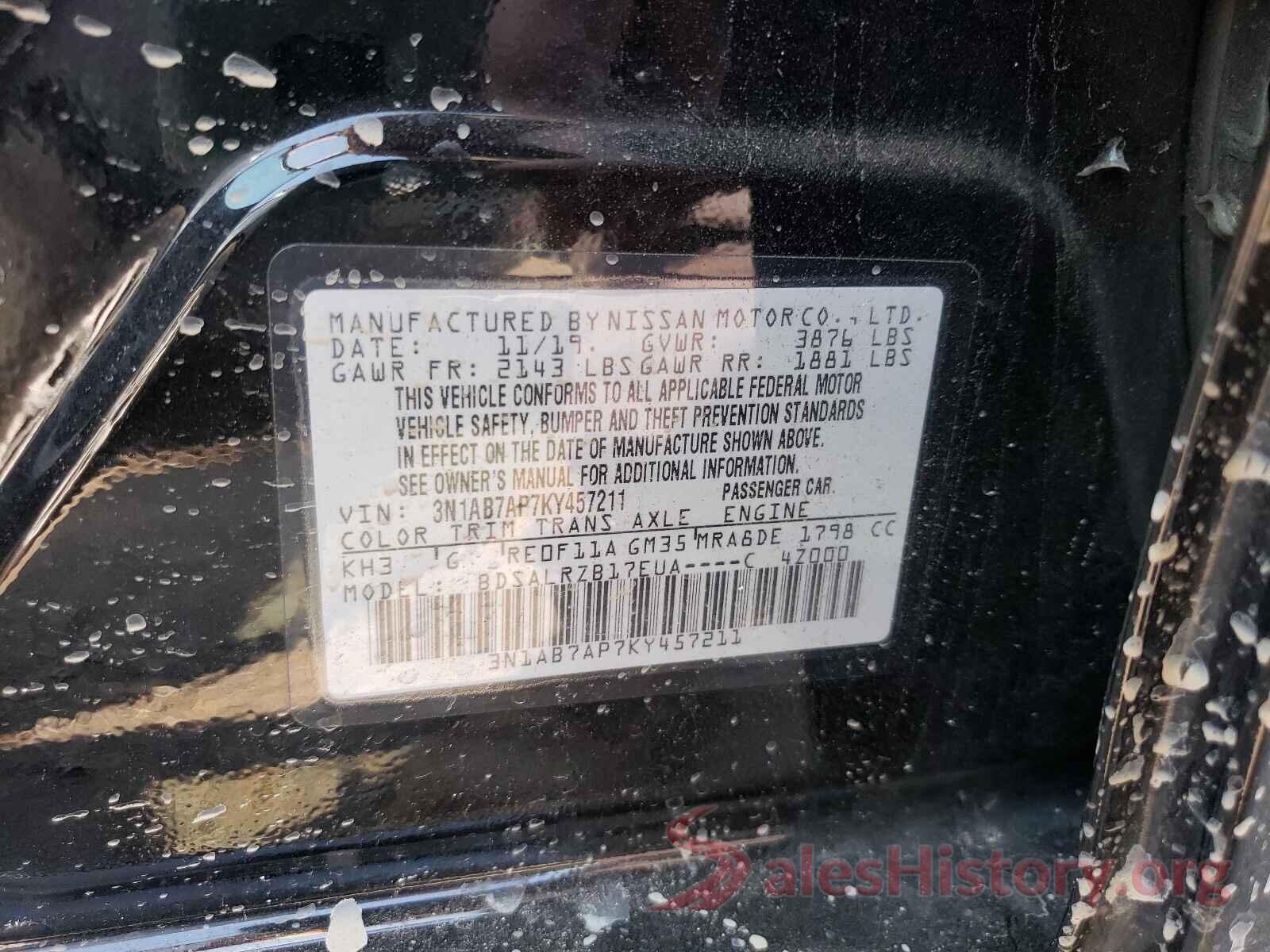 3N1AB7AP7KY457211 2019 NISSAN SENTRA