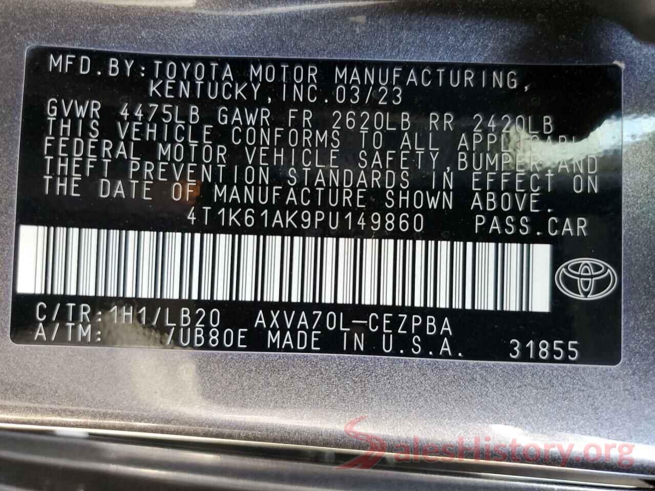 4T1K61AK9PU149860 2023 TOYOTA CAMRY