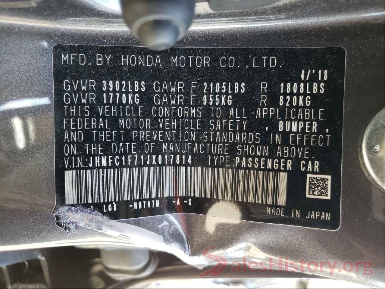 JHMFC1F71JX017814 2018 HONDA CIVIC