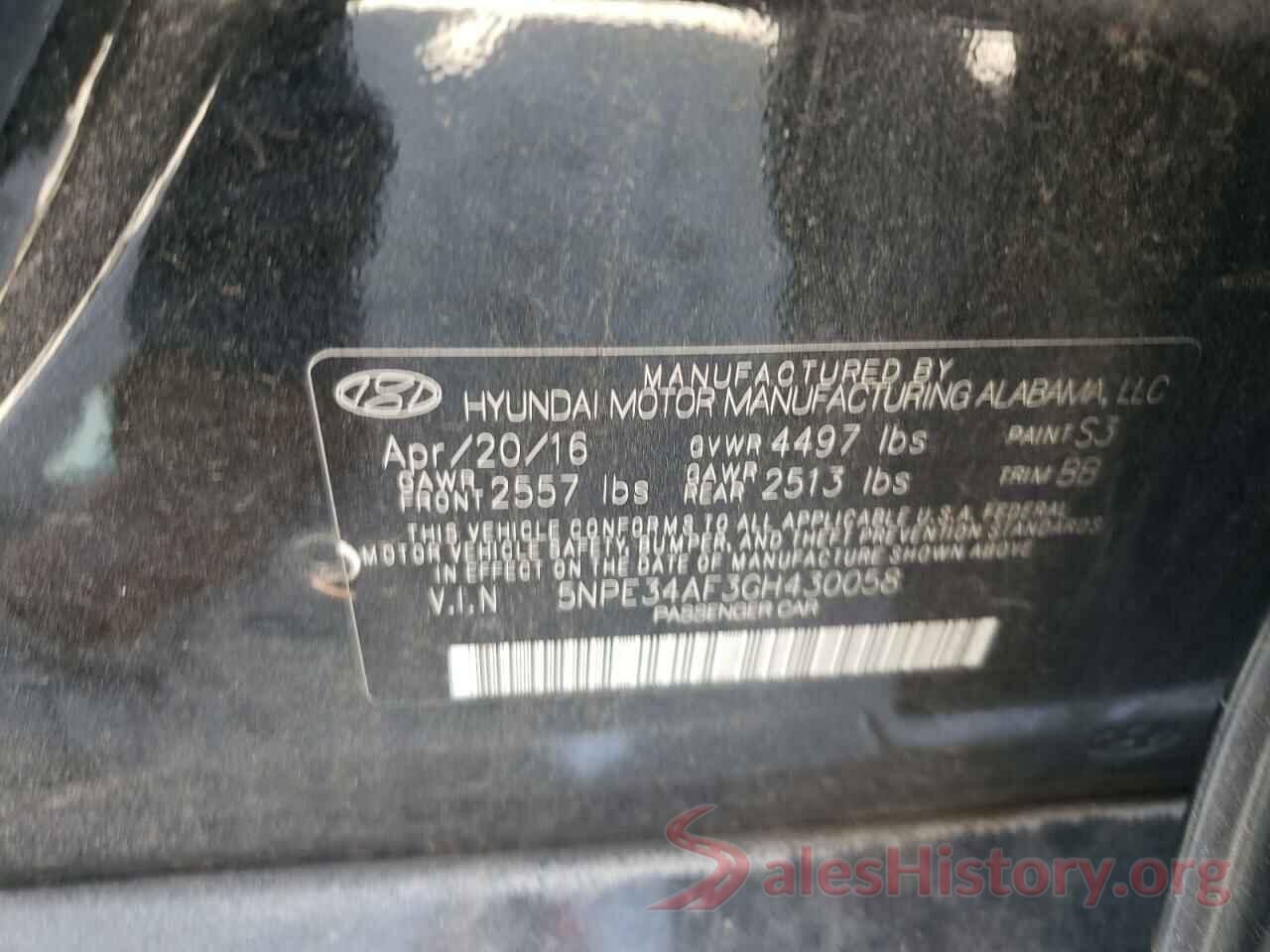 5NPE34AF3GH430058 2016 HYUNDAI SONATA