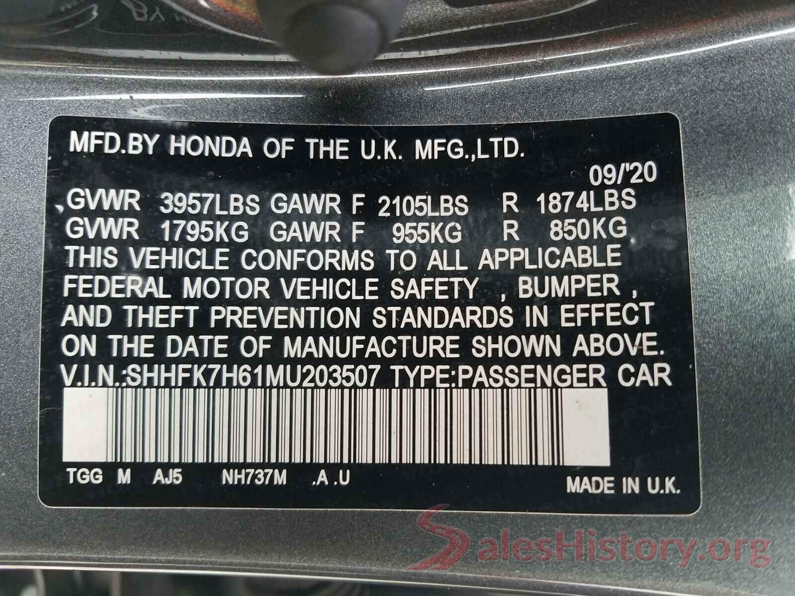 SHHFK7H61MU203507 2021 HONDA CIVIC