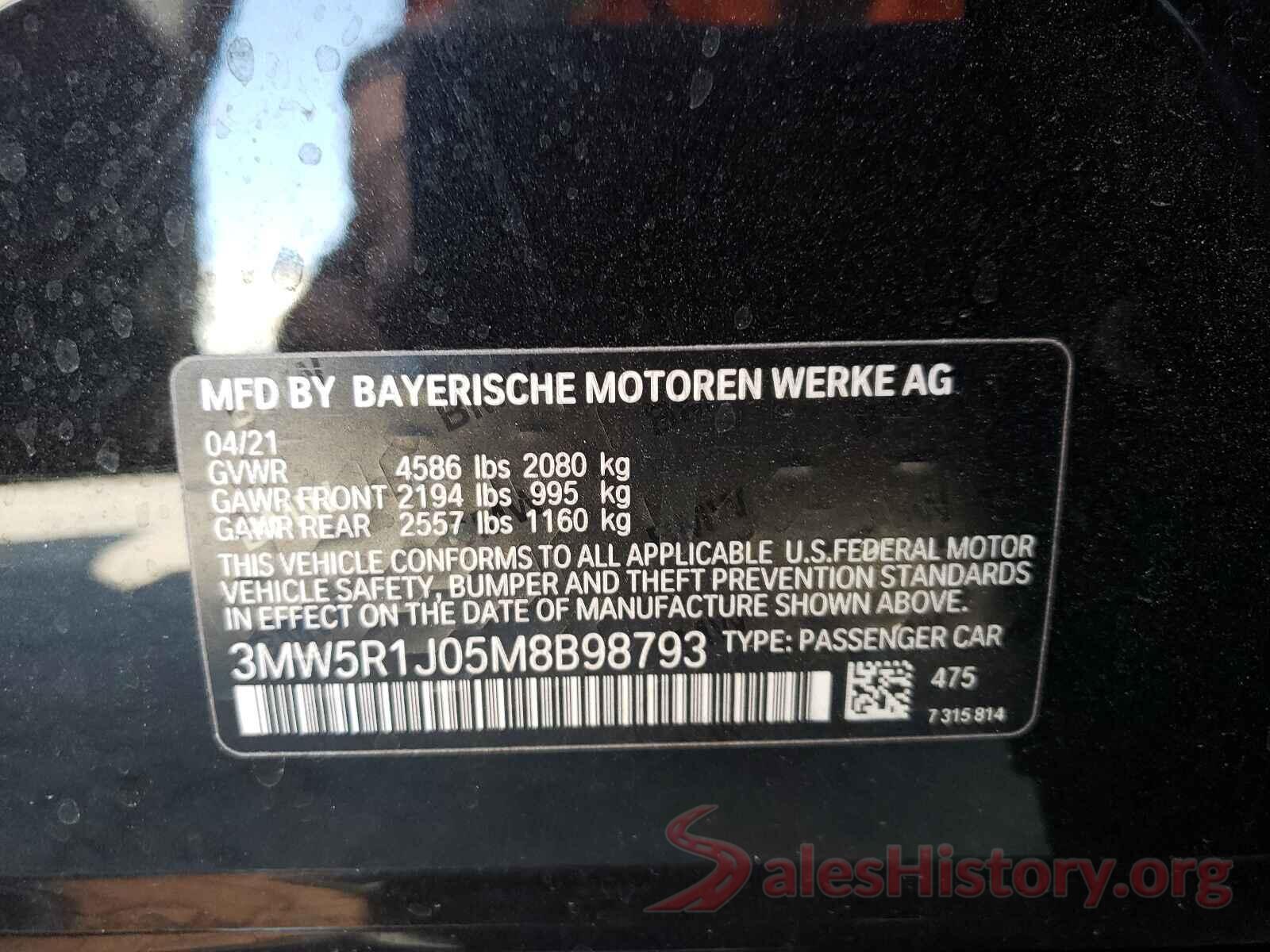 3MW5R1J05M8B98793 2021 BMW 3 SERIES