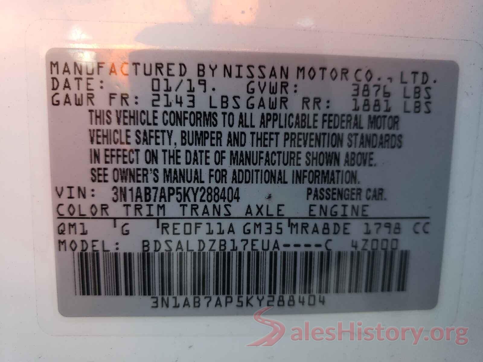 3N1AB7AP5KY288404 2019 NISSAN SENTRA