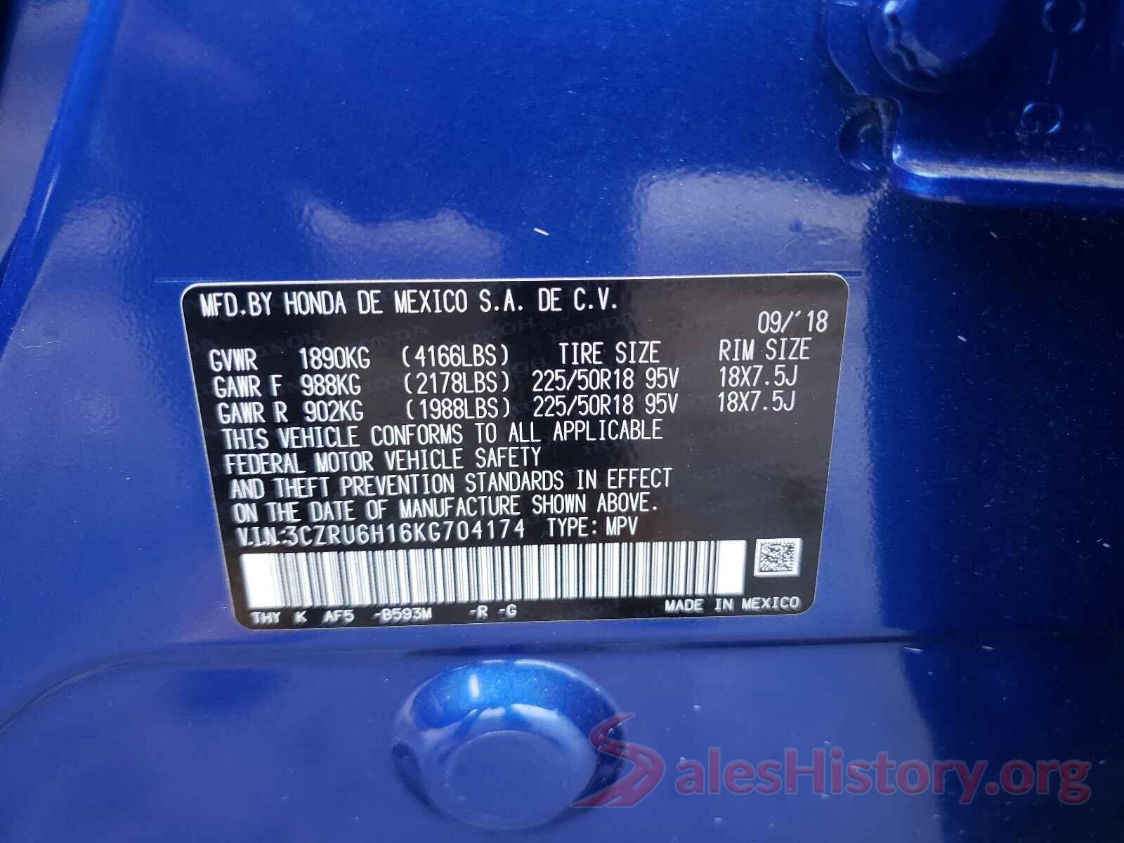 3CZRU6H16KG704174 2019 HONDA HR-V