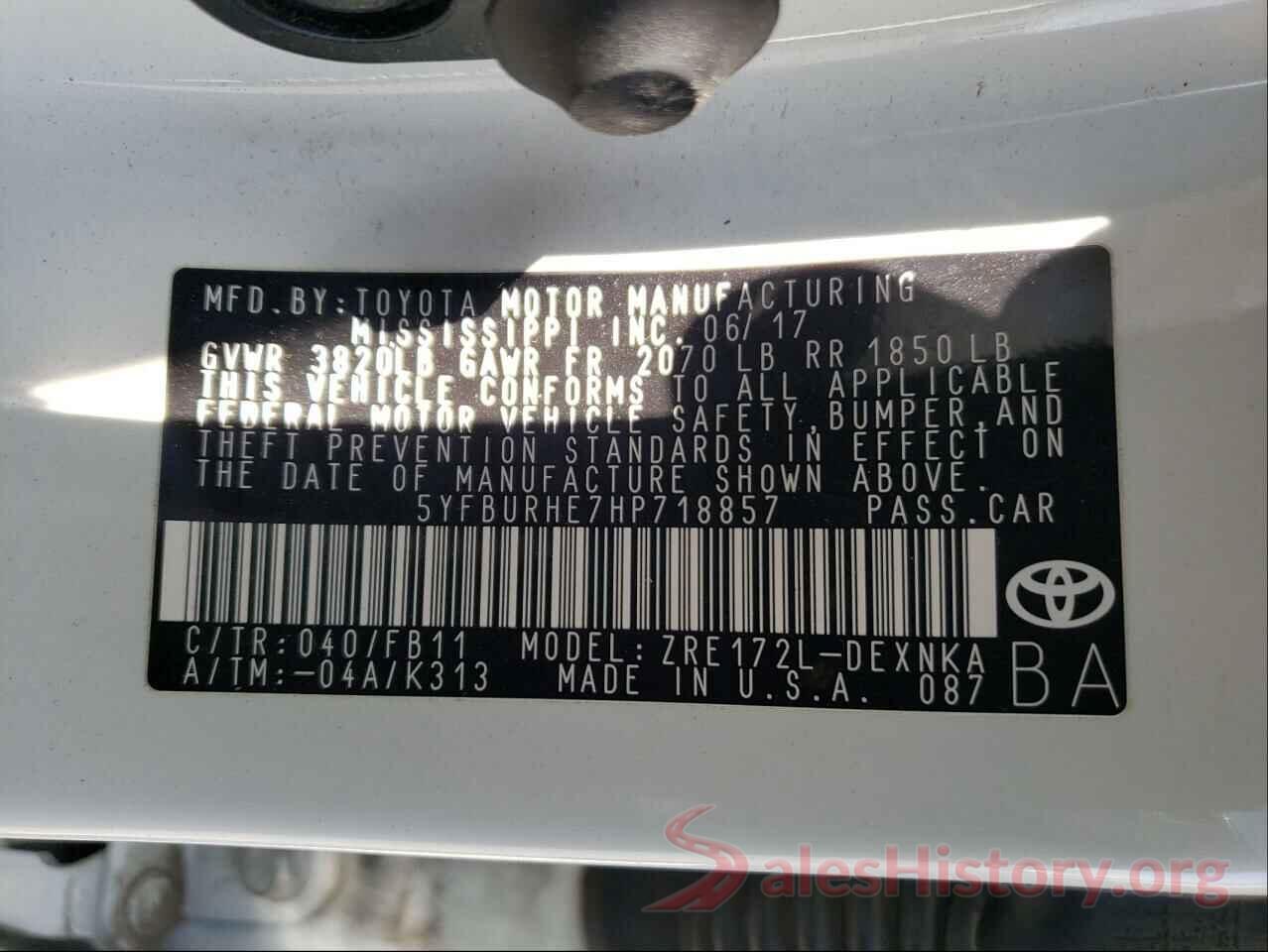 5YFBURHE7HP718857 2017 TOYOTA COROLLA