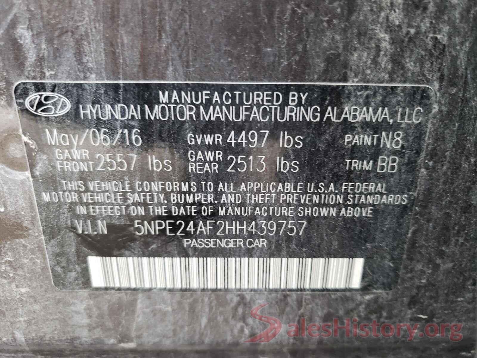 5NPE24AF2HH439757 2017 HYUNDAI SONATA