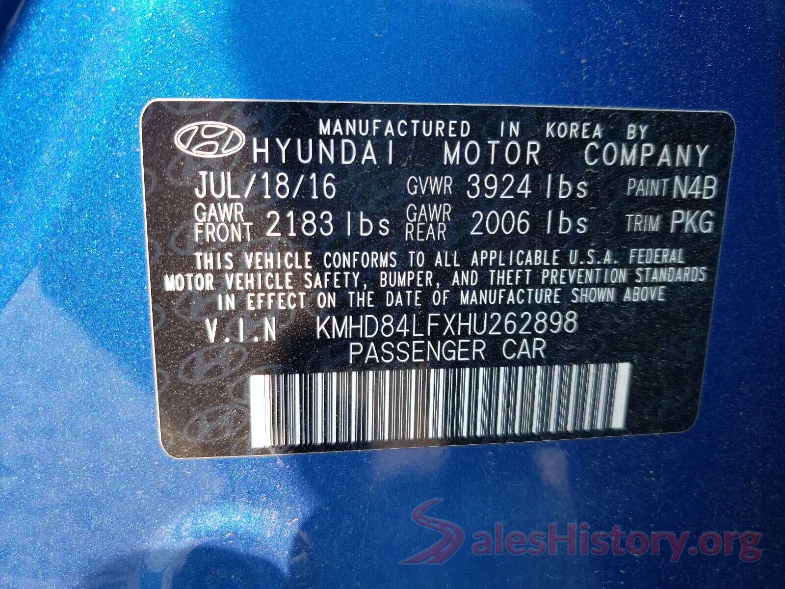 KMHD84LFXHU262898 2017 HYUNDAI ELANTRA