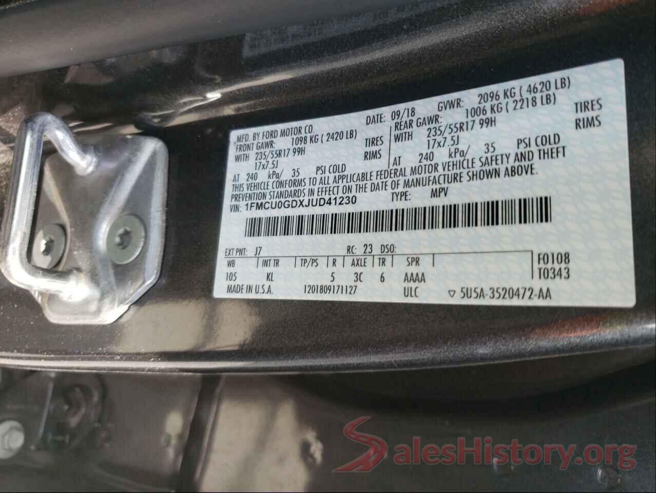 1FMCU0GDXJUD41230 2018 FORD ESCAPE