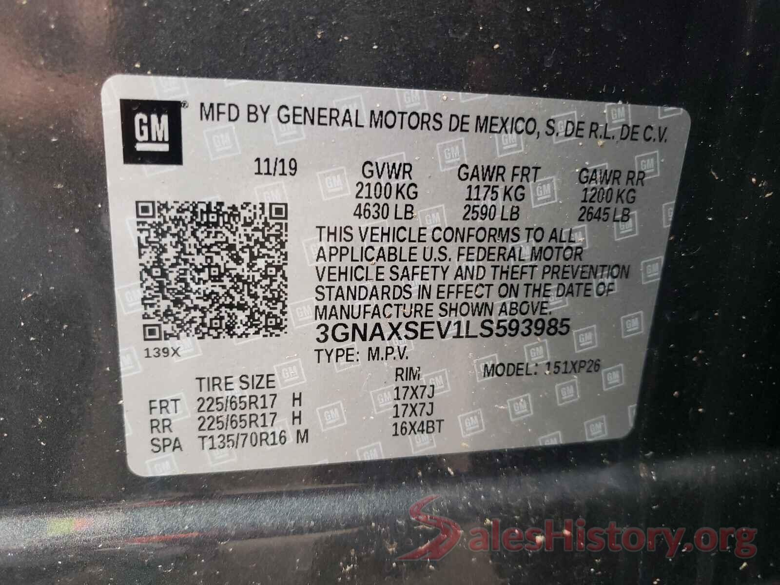 3GNAXSEV1LS593985 2020 CHEVROLET EQUINOX