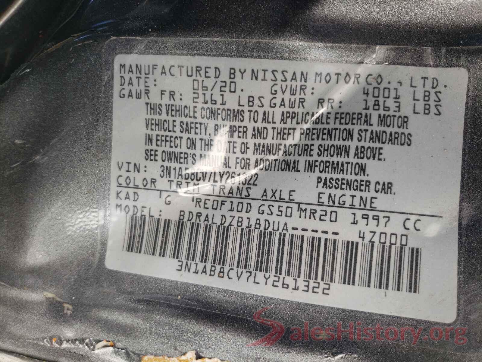 3N1AB8CV7LY261322 2020 NISSAN SENTRA