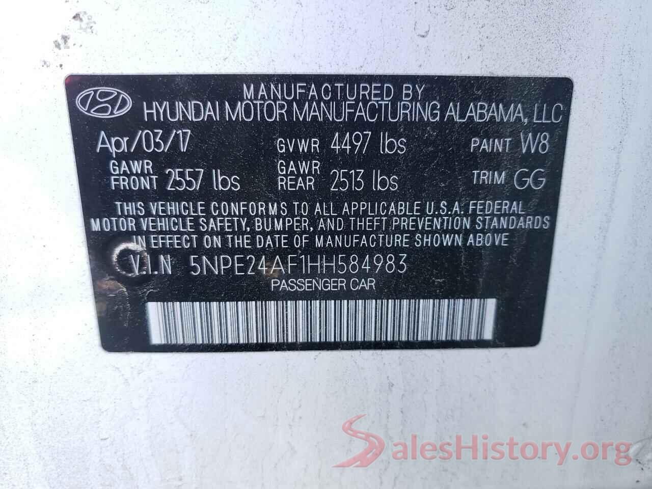 5NPE24AF1HH584983 2017 HYUNDAI SONATA