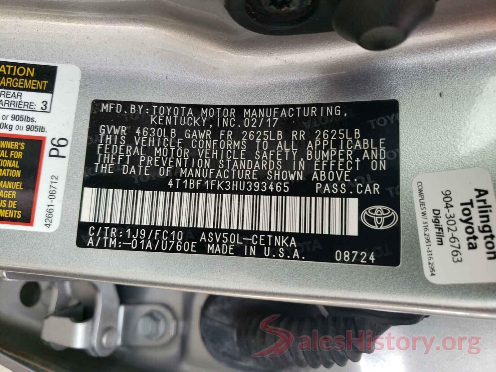 4T1BF1FK3HU393465 2017 TOYOTA CAMRY