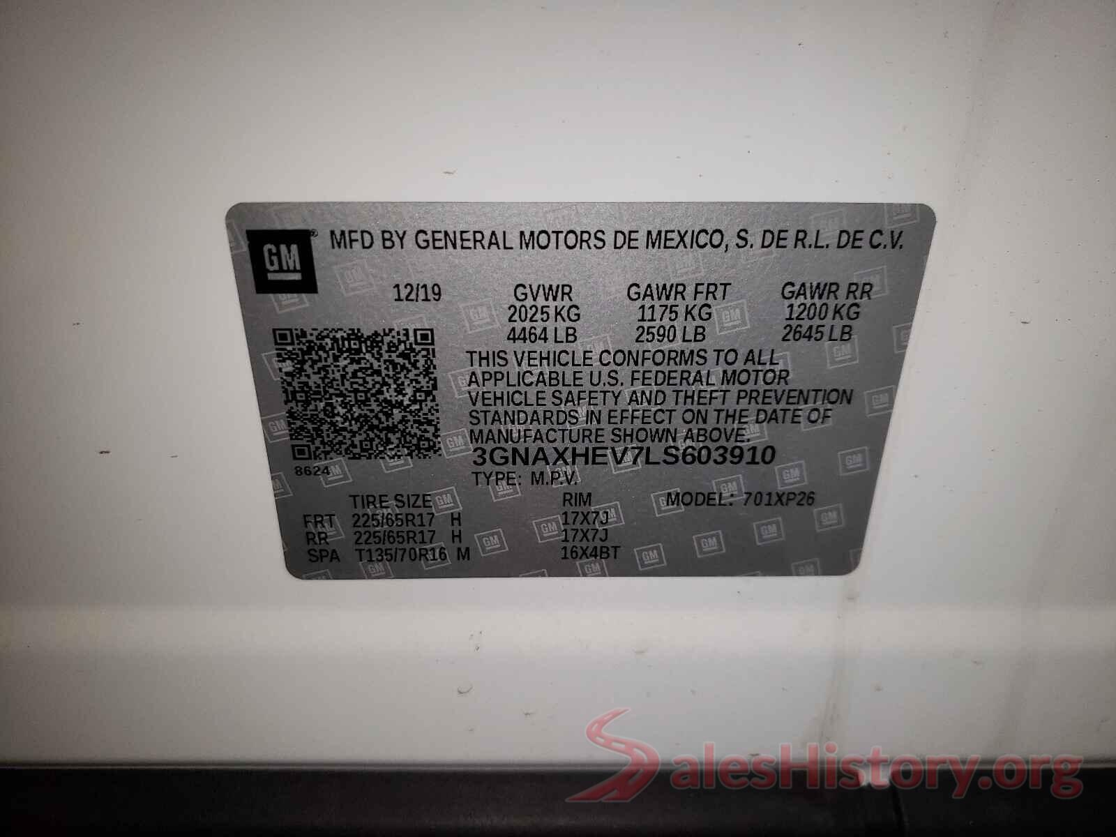 3GNAXHEV7LS603910 2020 CHEVROLET EQUINOX