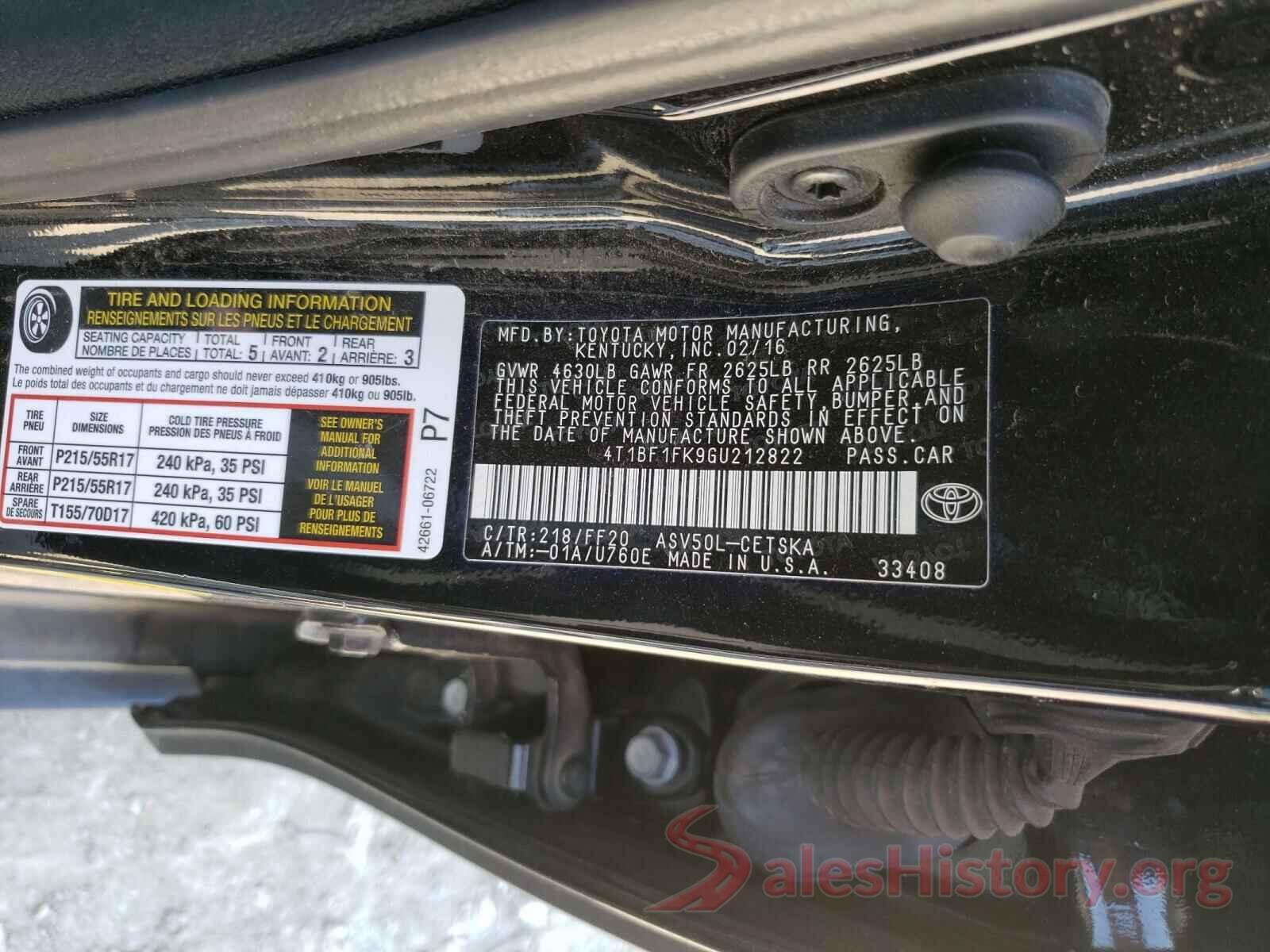 4T1BF1FK9GU212822 2016 TOYOTA CAMRY