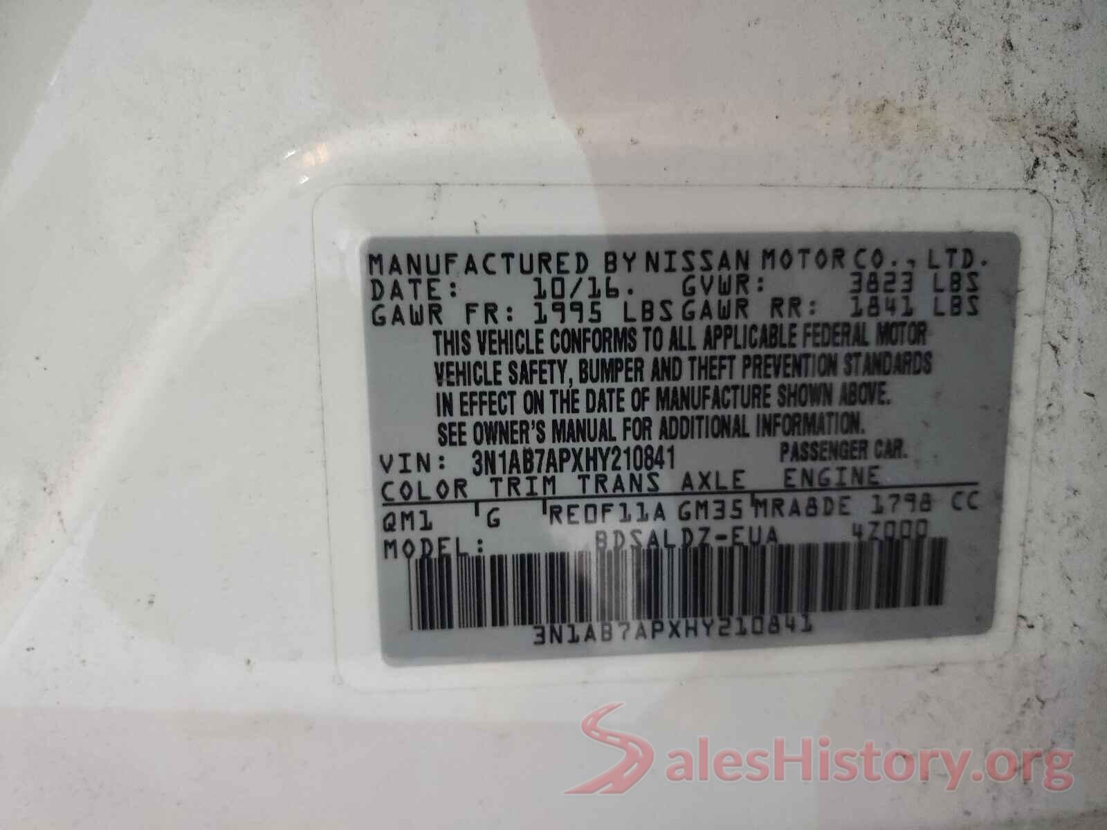 3N1AB7APXHY210841 2017 NISSAN SENTRA