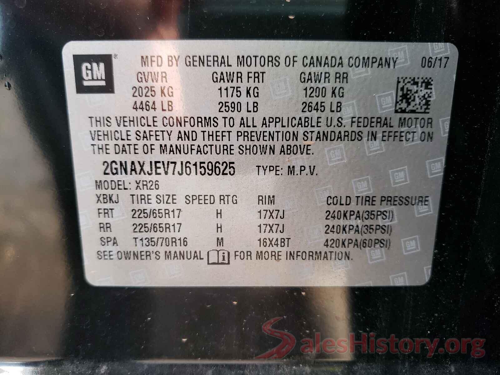 2GNAXJEV7J6159625 2018 CHEVROLET EQUINOX