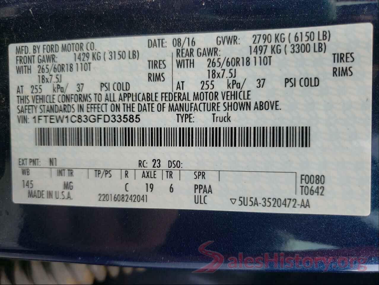 1FTEW1C83GFD33585 2016 FORD F-150